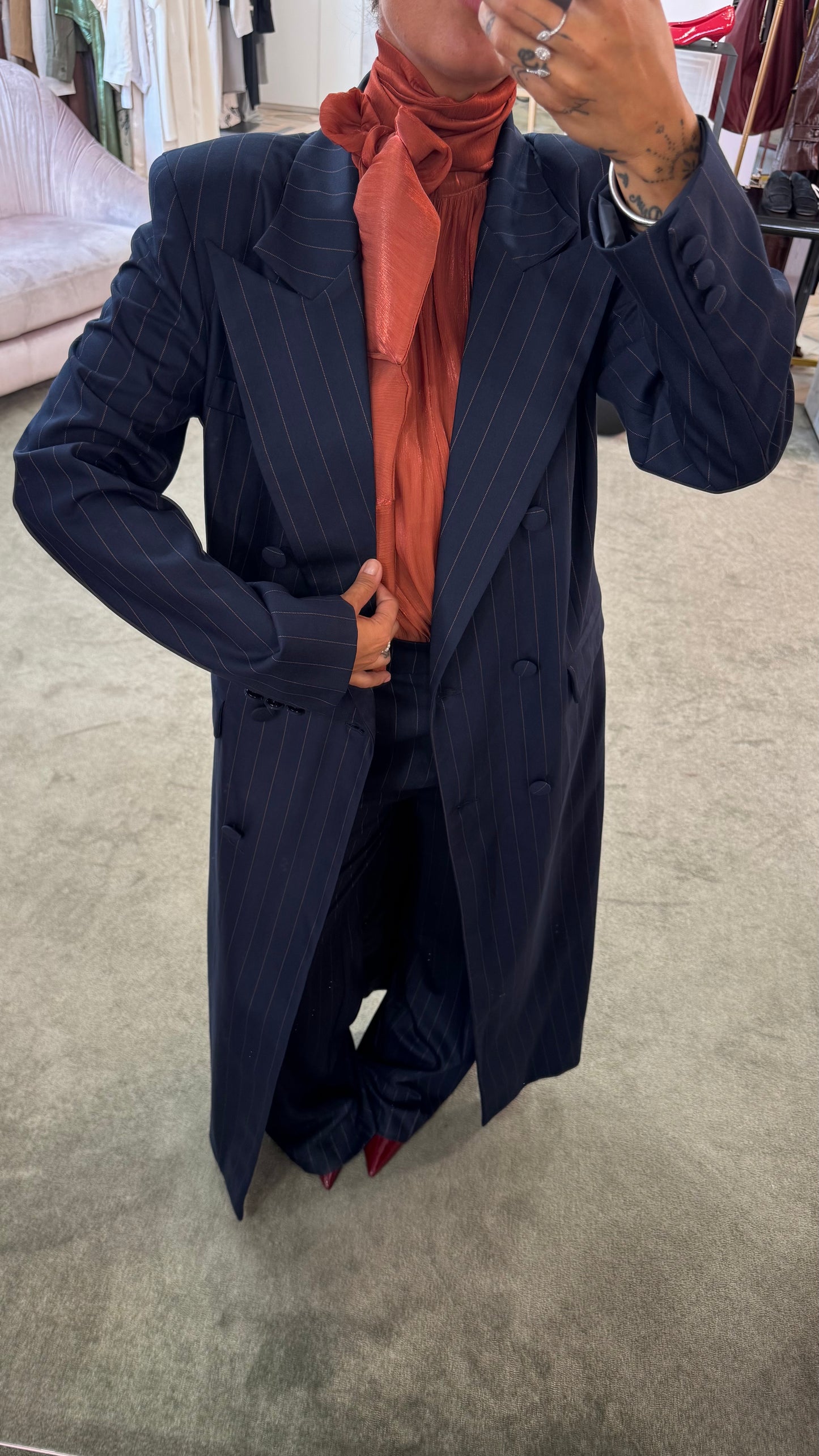 Spolverino  lungo blu gessato Actualee