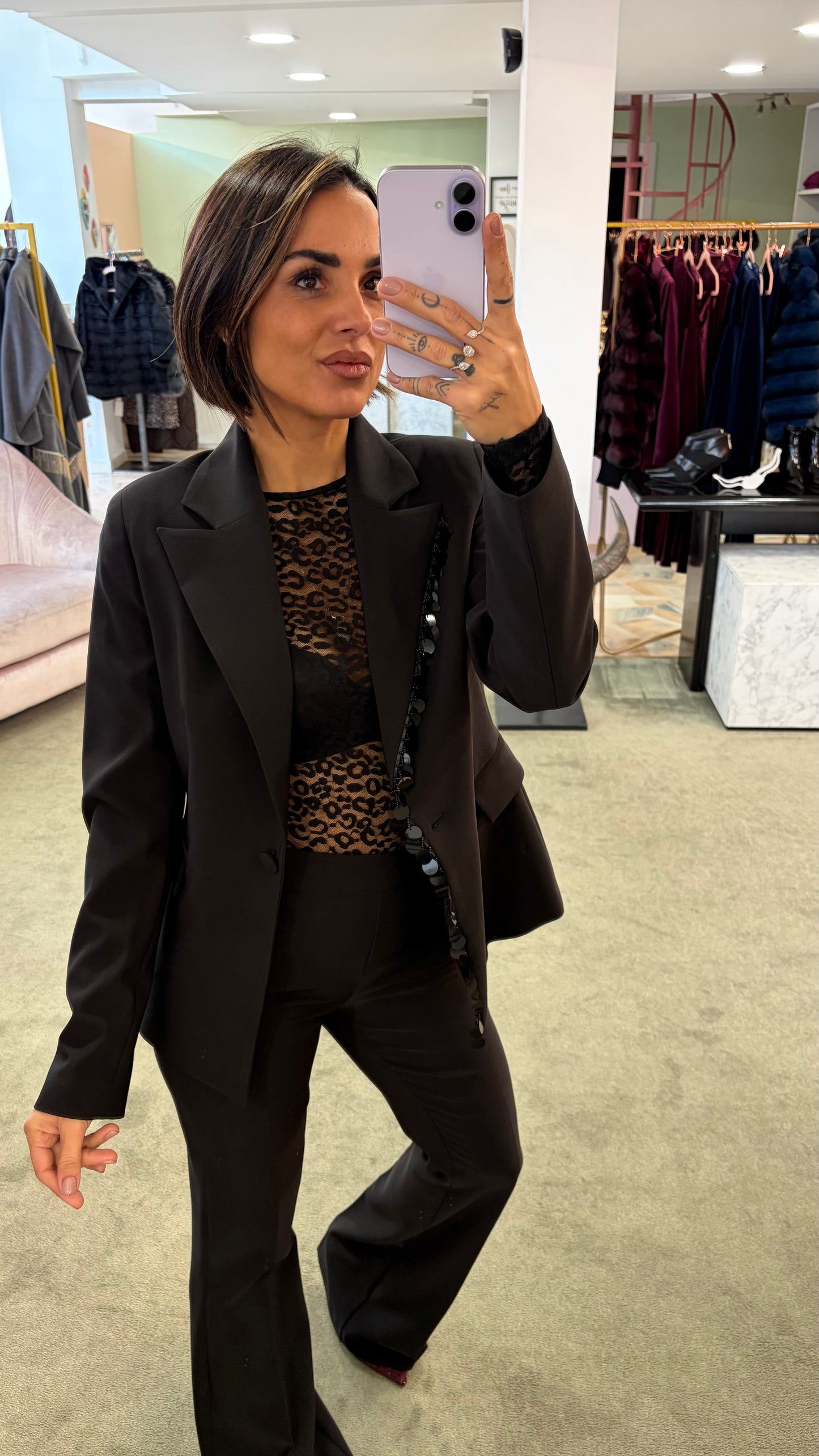 Blazer nero con rever in paillettes fr