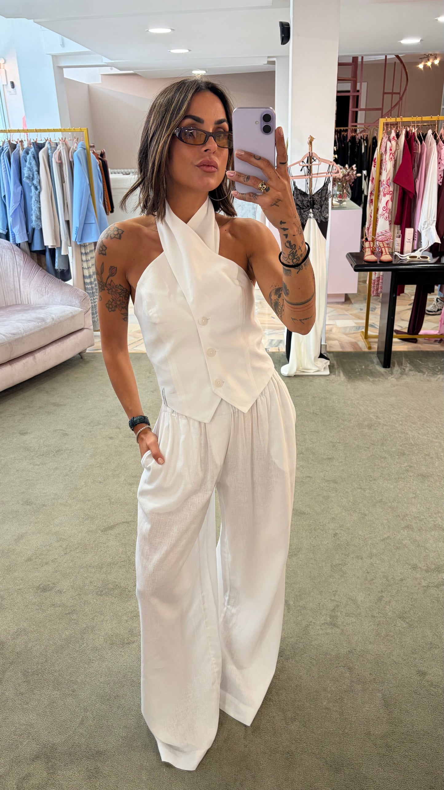 Pantaloni bianchi wide leg in lino Hinnominate