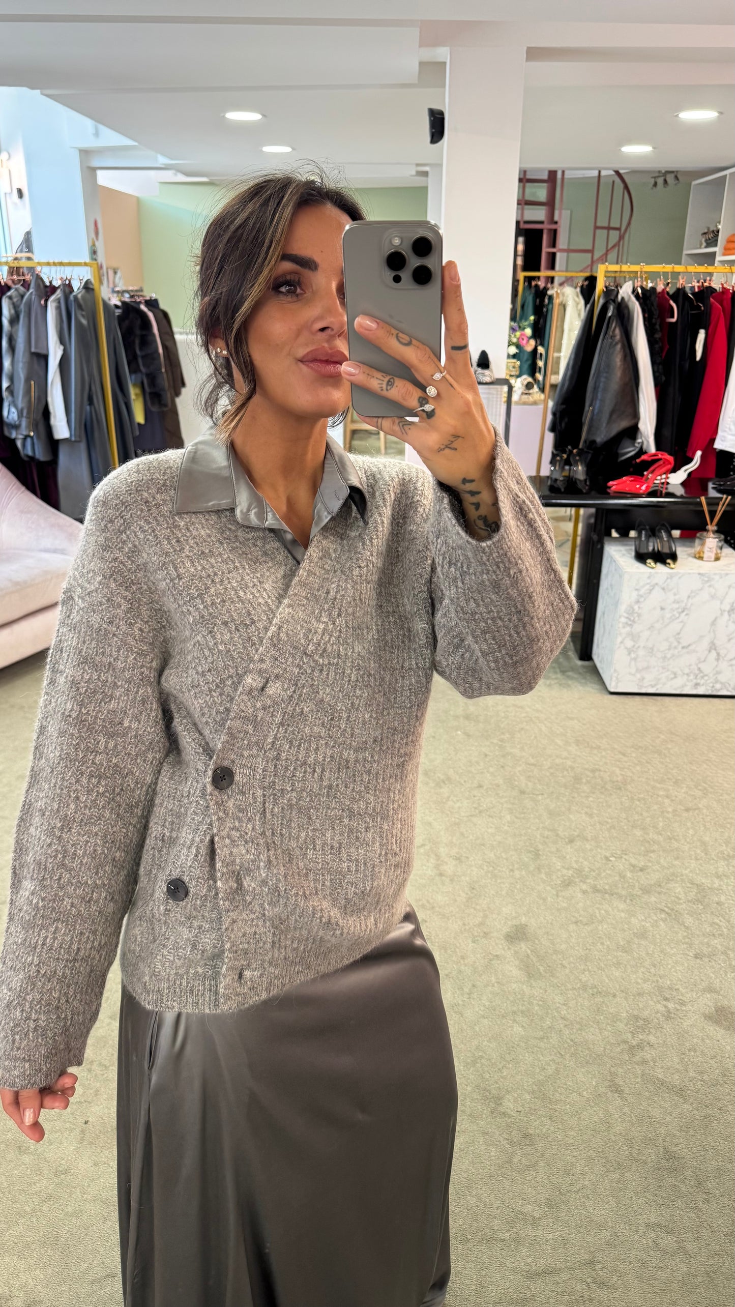 Cardigan over grigio melange a costine sl