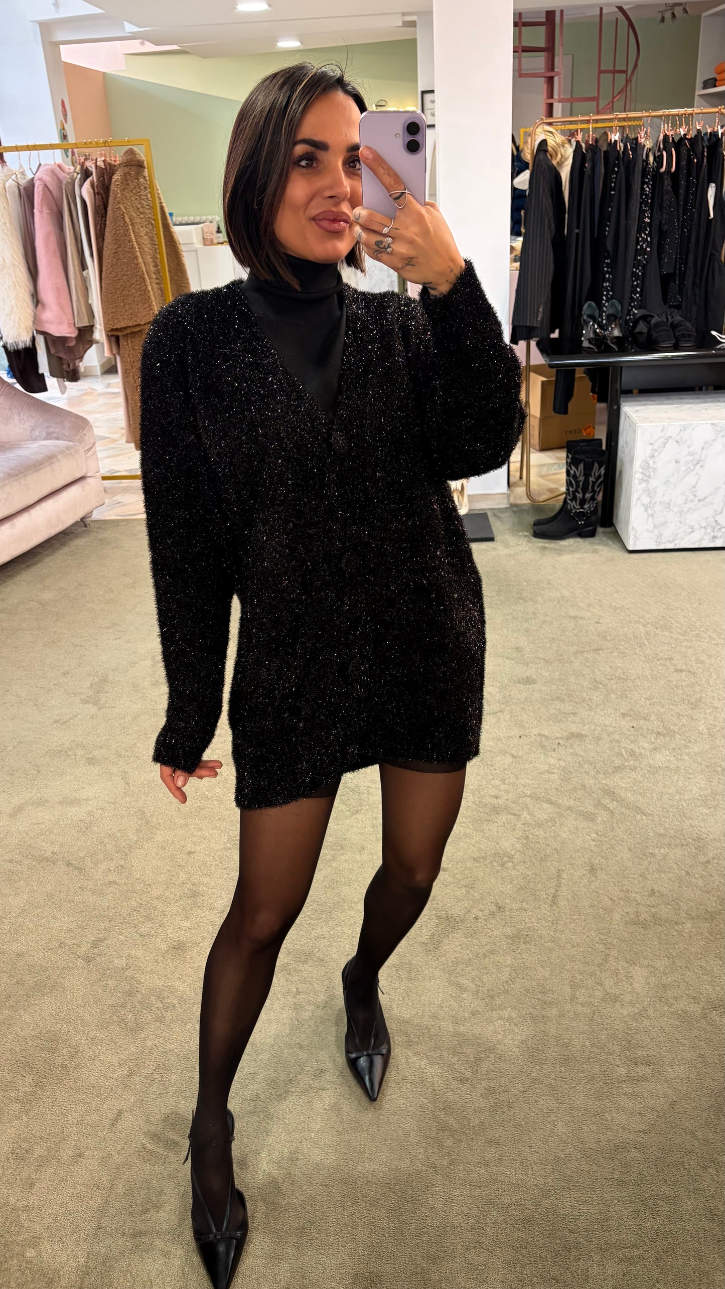 Cardigan oversize nero in lurex gl