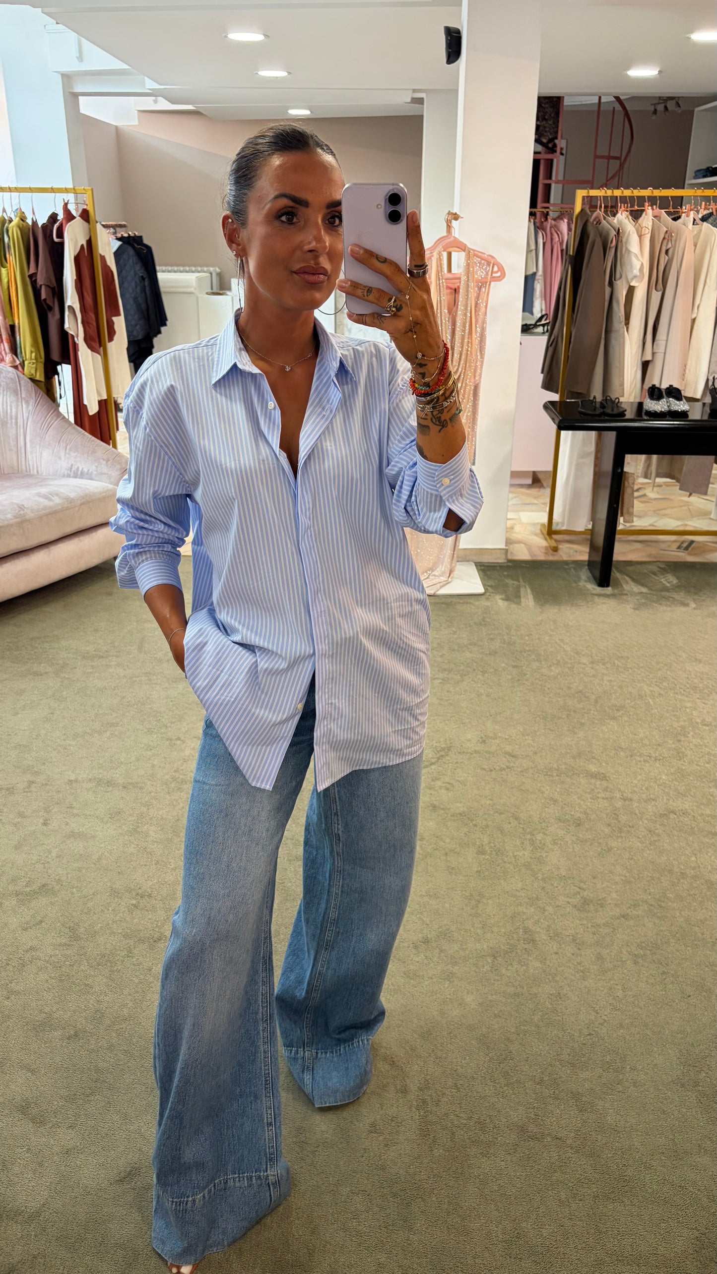 Camicia celeste a righe regular Marsem