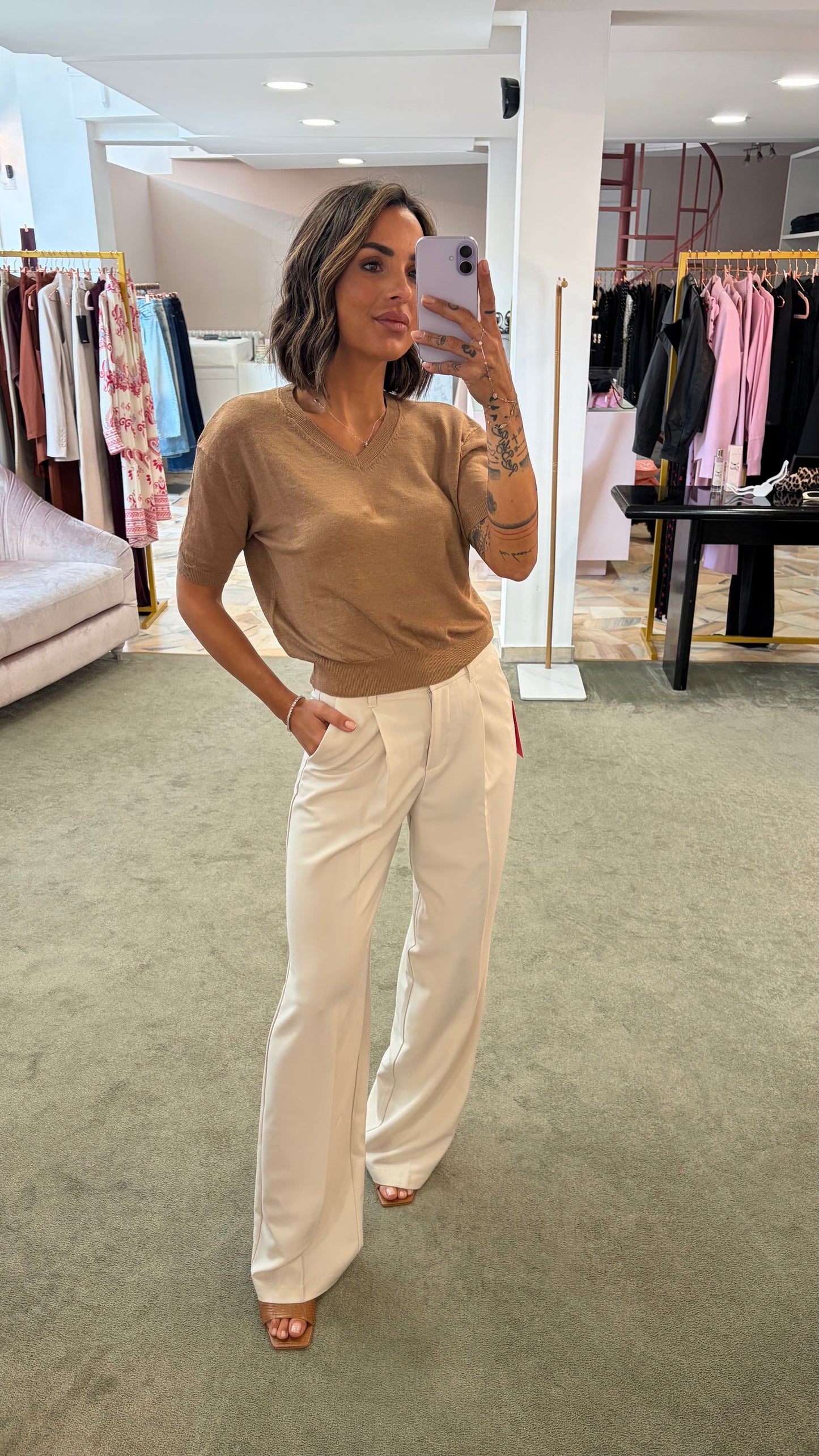 Maglia scollo a v tabacco manica corta glp