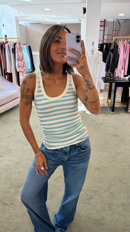 Canotta bianca e azzurra a righe lurex ks