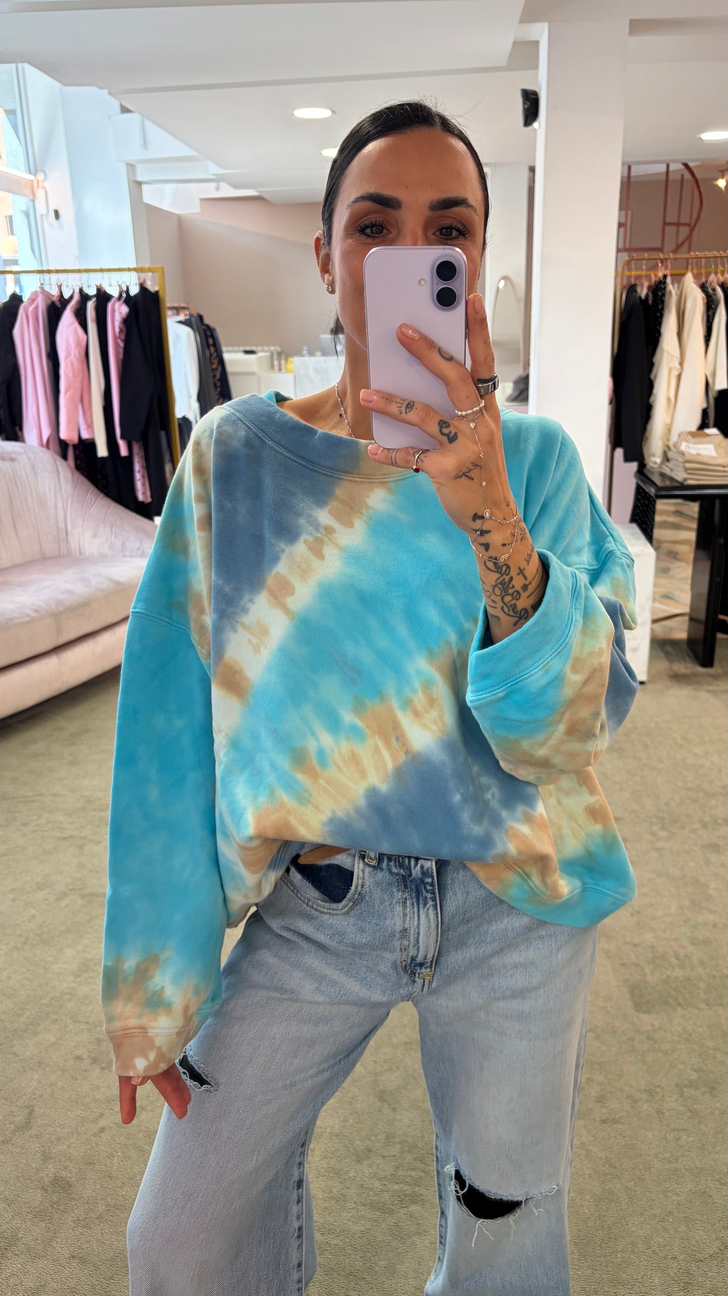 Felpa azzurra tie-dye scollo tondo Don't@Me