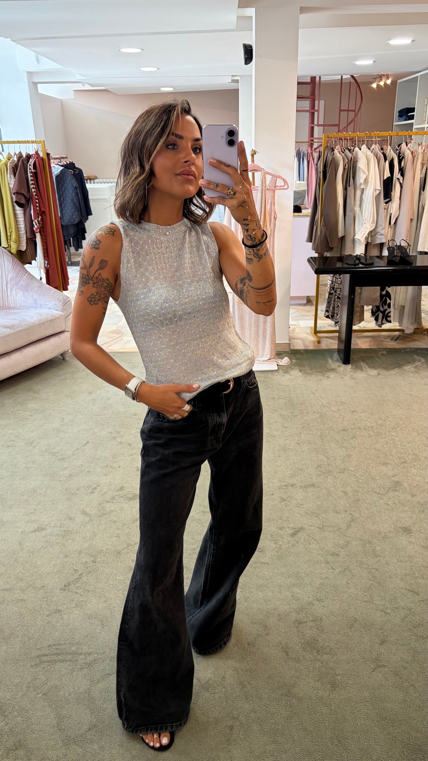 Canotta girocollo argento in lurex ay