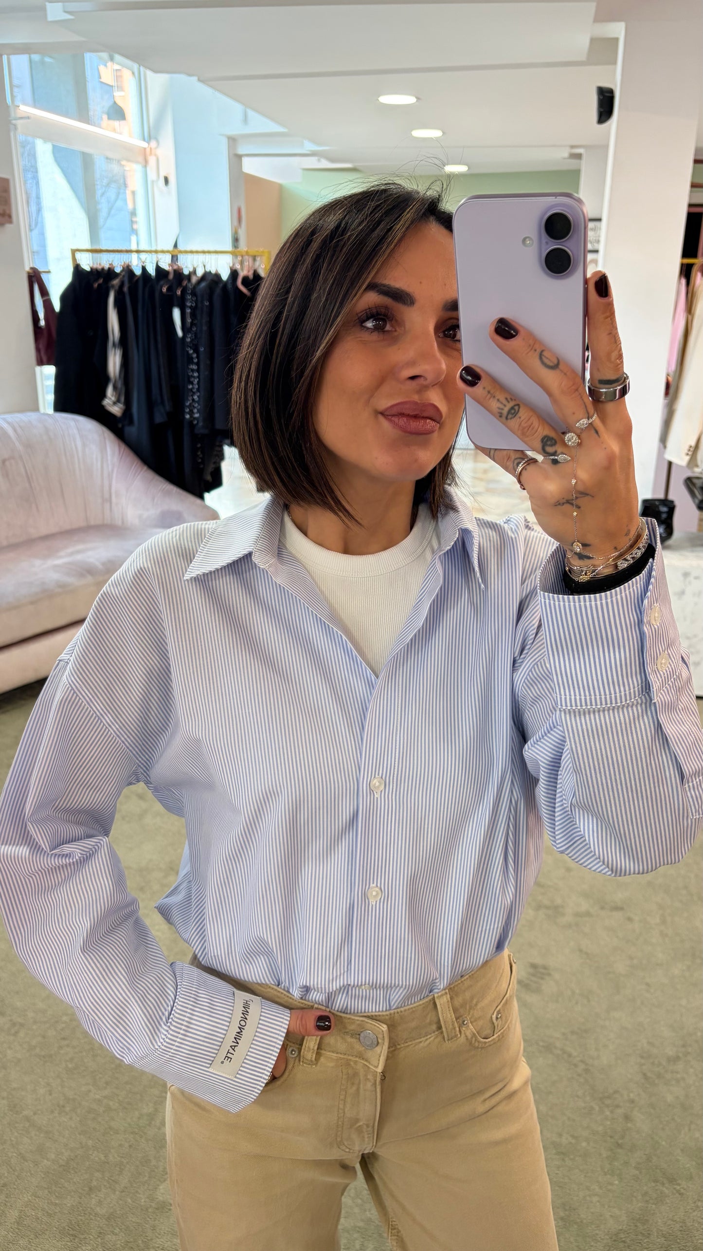 Camicia azzurra a righe in cotone Hinnominate