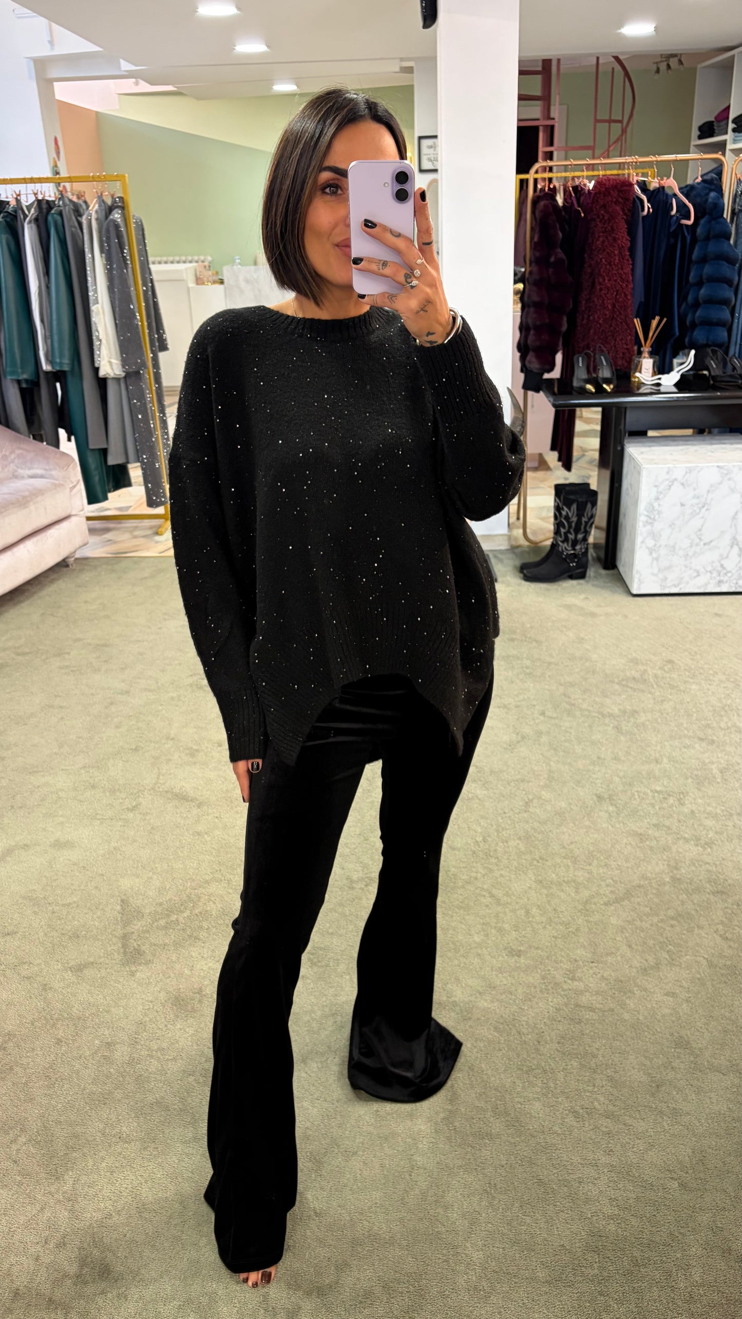 Maglione over nero con micropaillettes bj