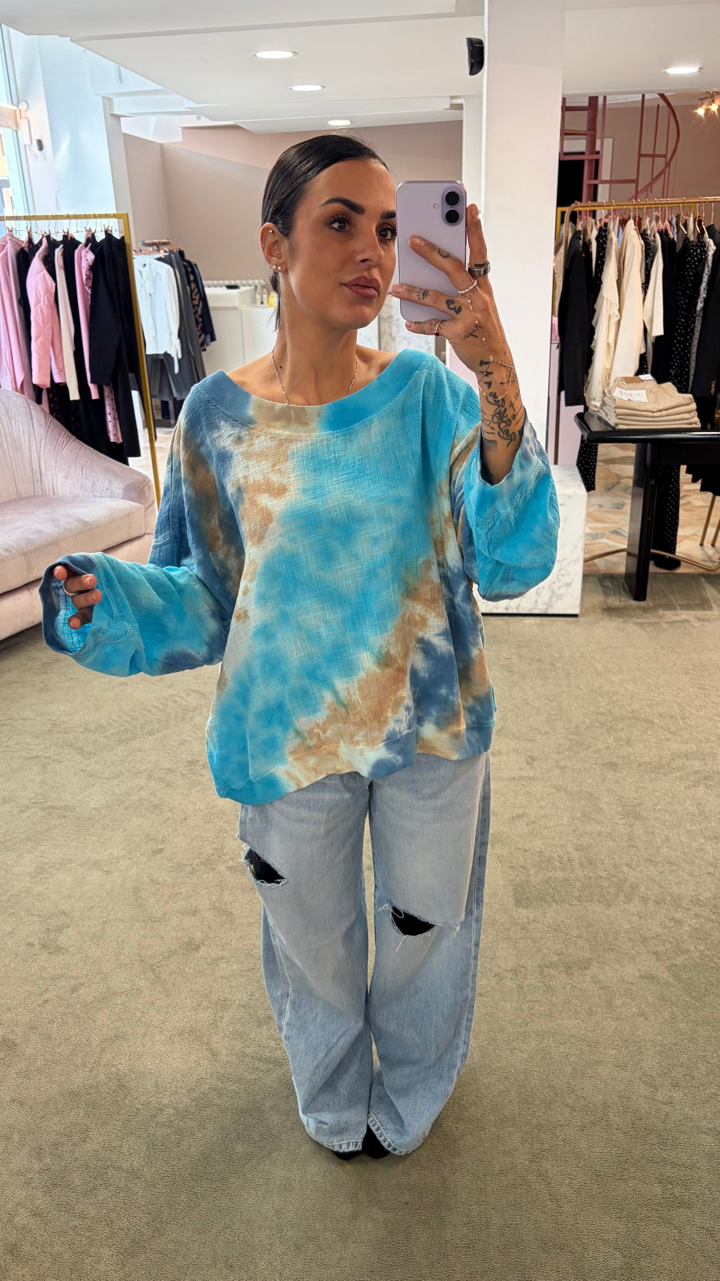 Felpa azzurra tie-dye in garza Don't@Me
