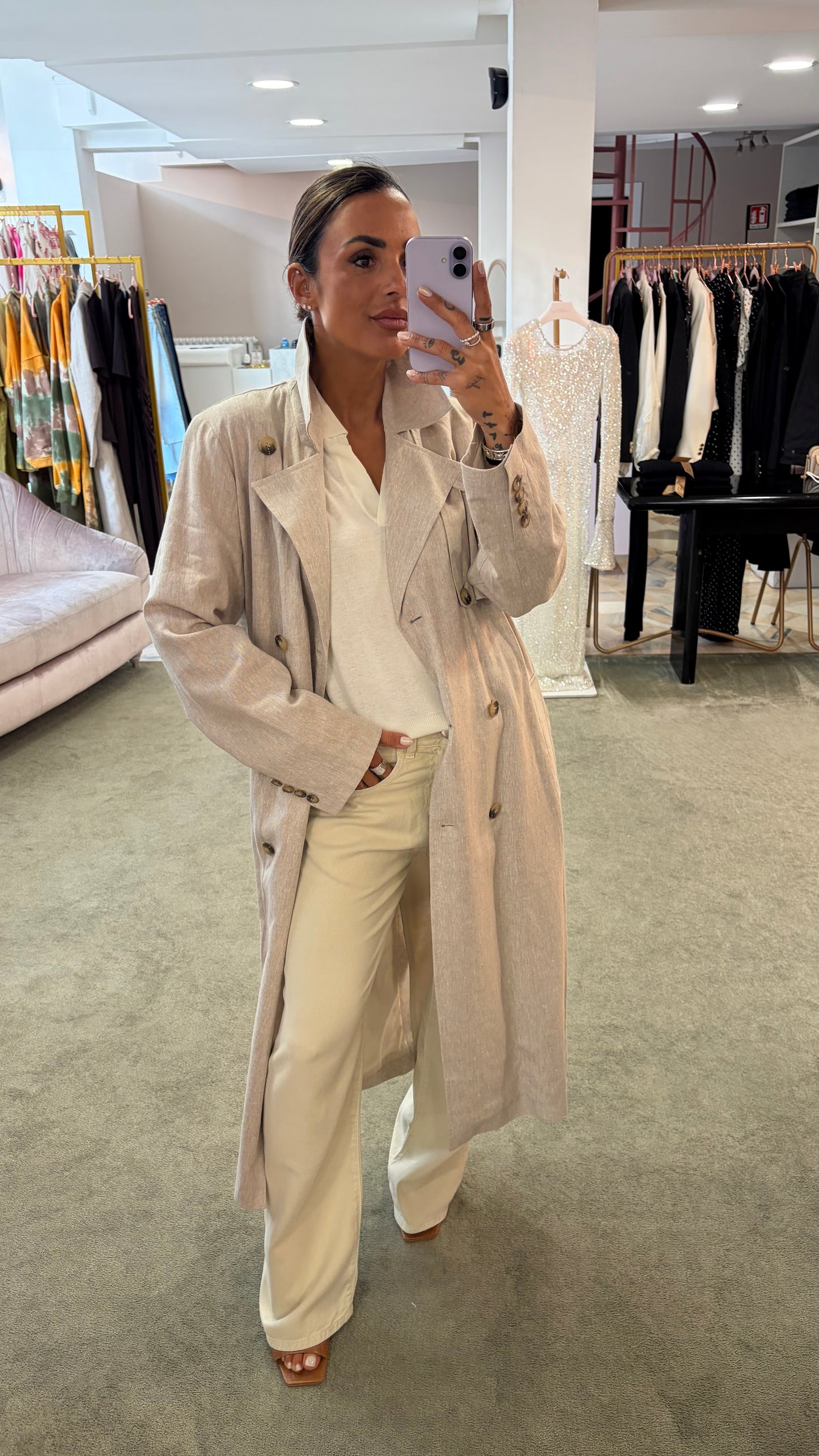 Trench beige melange in lino sl
