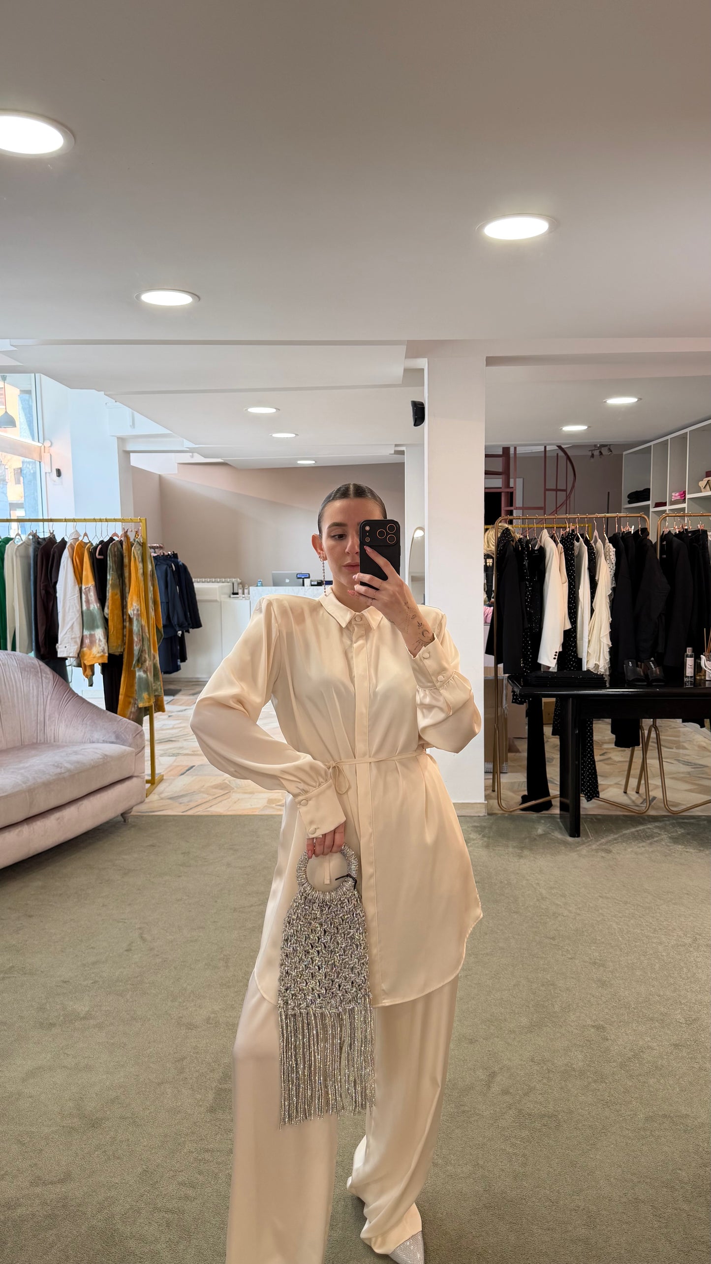 Camicia abito avorio in satin over ks