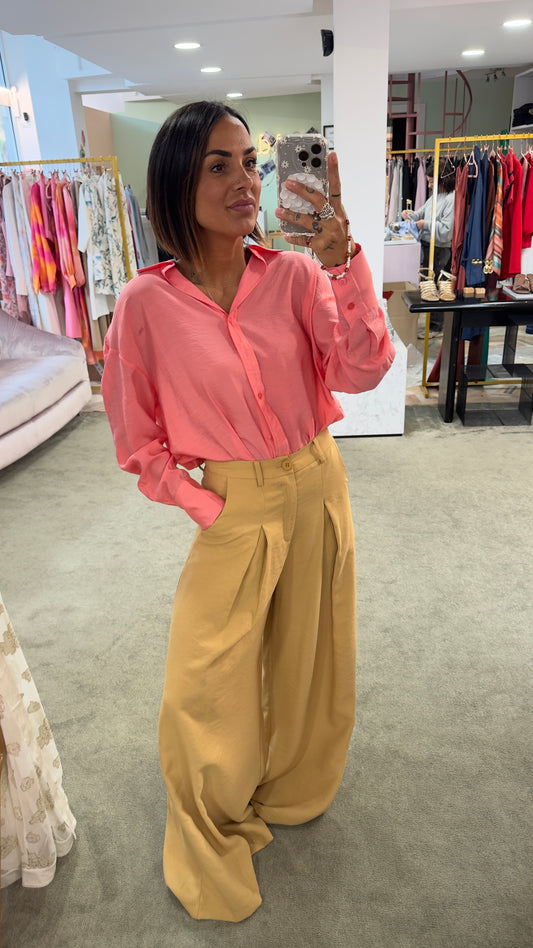 Pantaloni cammello a palazzo con pences ay