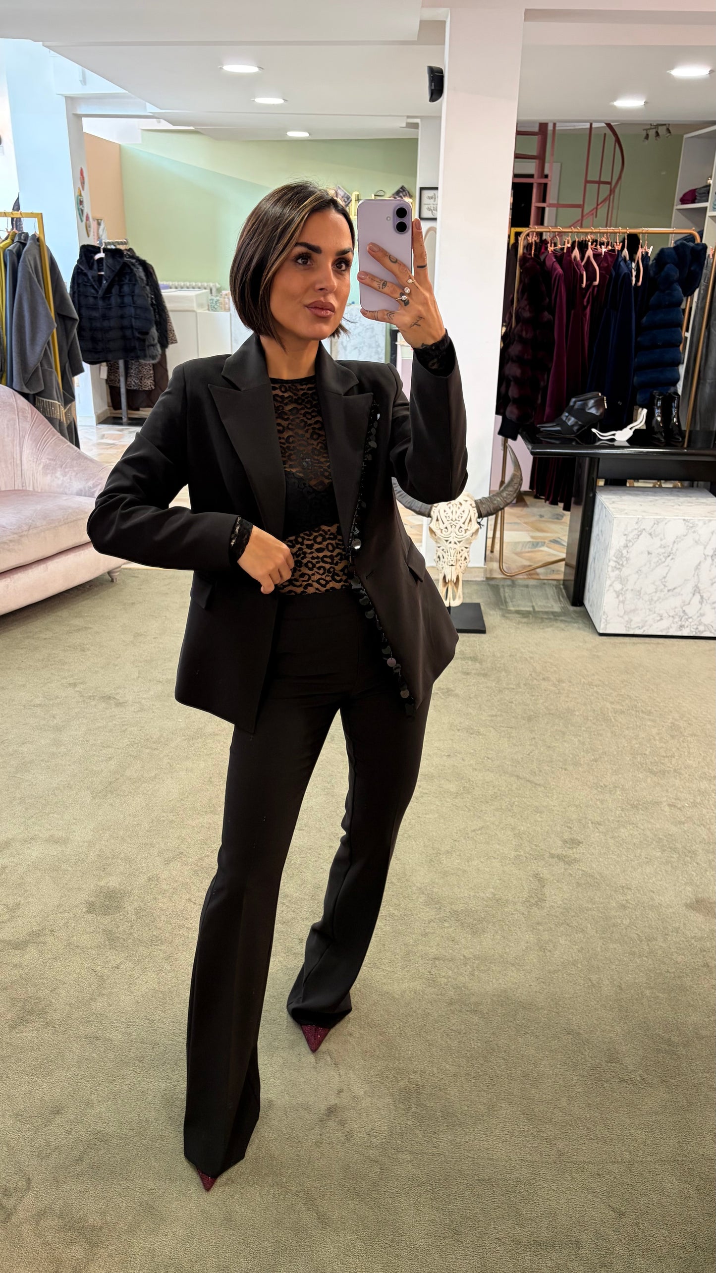 Blazer nero con rever in paillettes fr