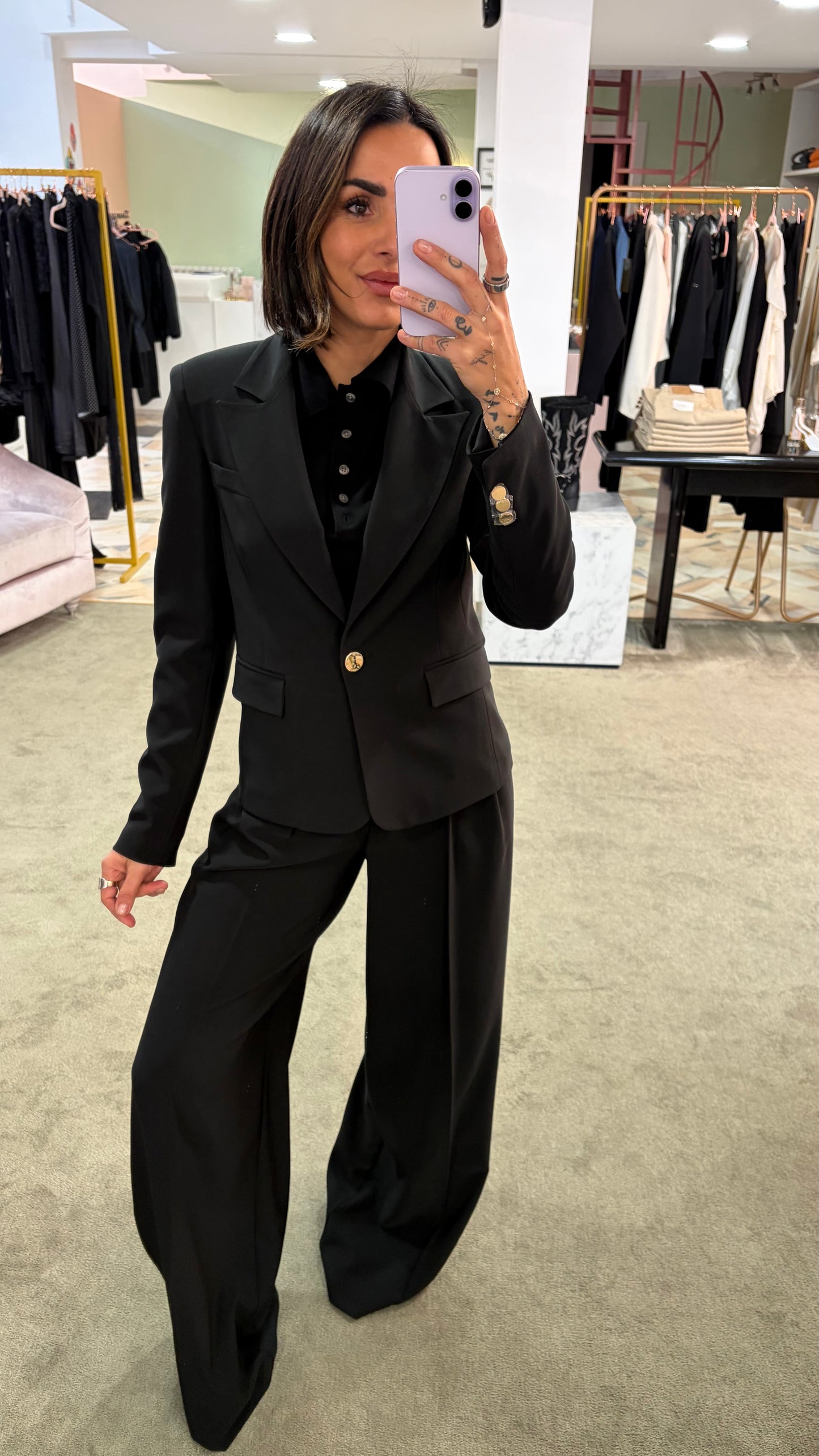 Blazer nero corto slim un bottone oro fr pe26