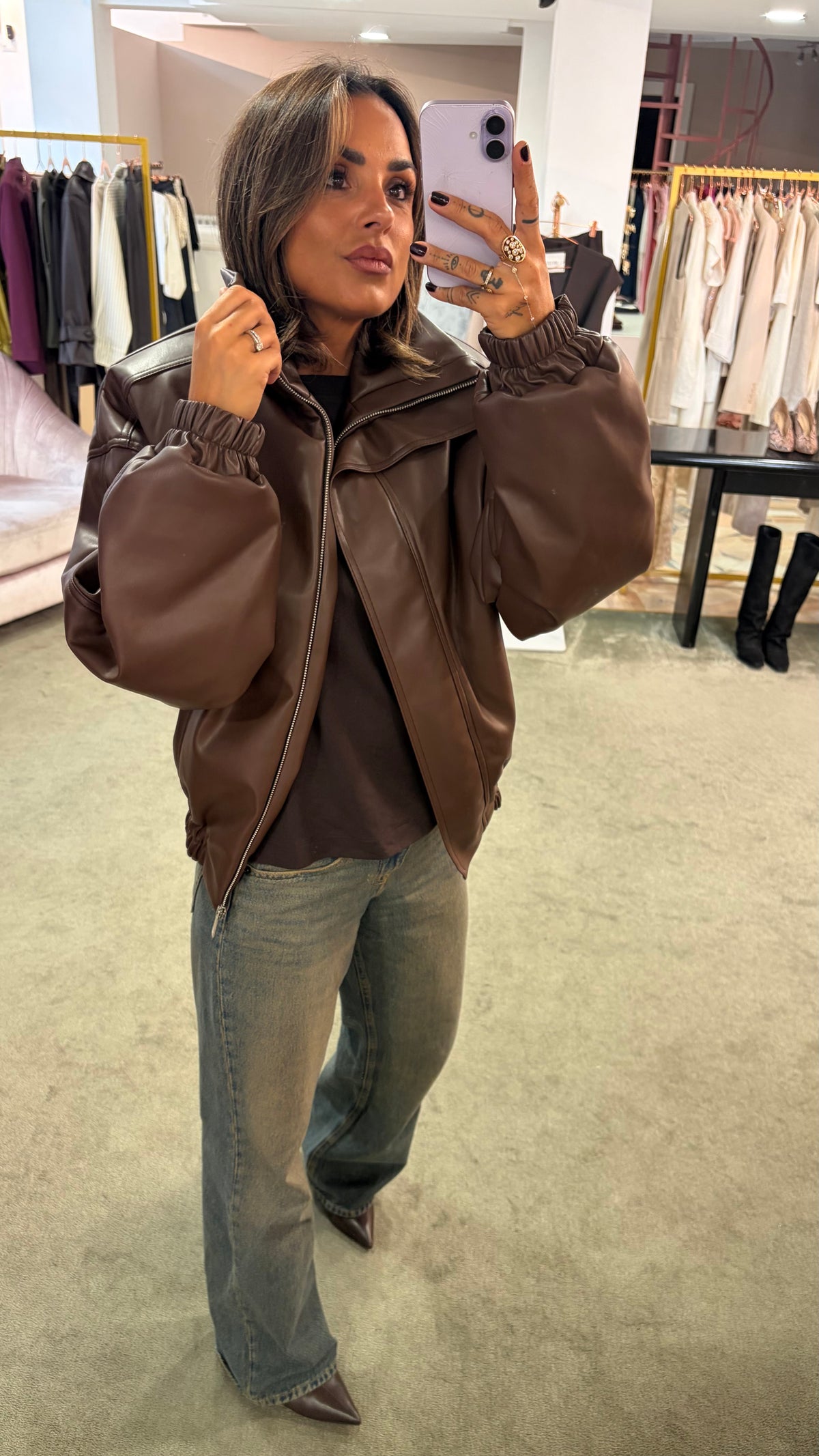 Bomber over marrone testa di moro in eco pelle ks