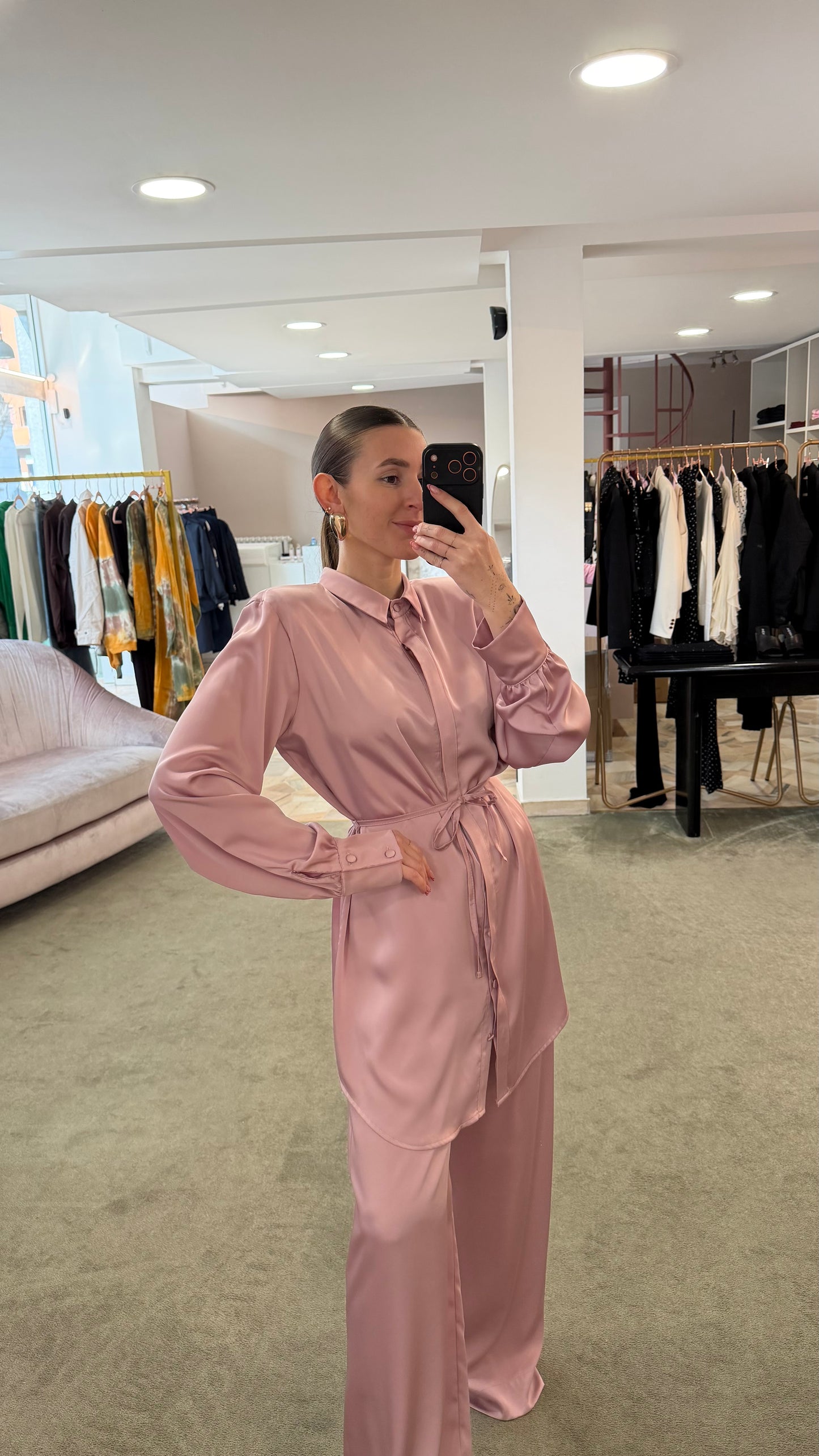 Camicia abito rosa in satin over ks