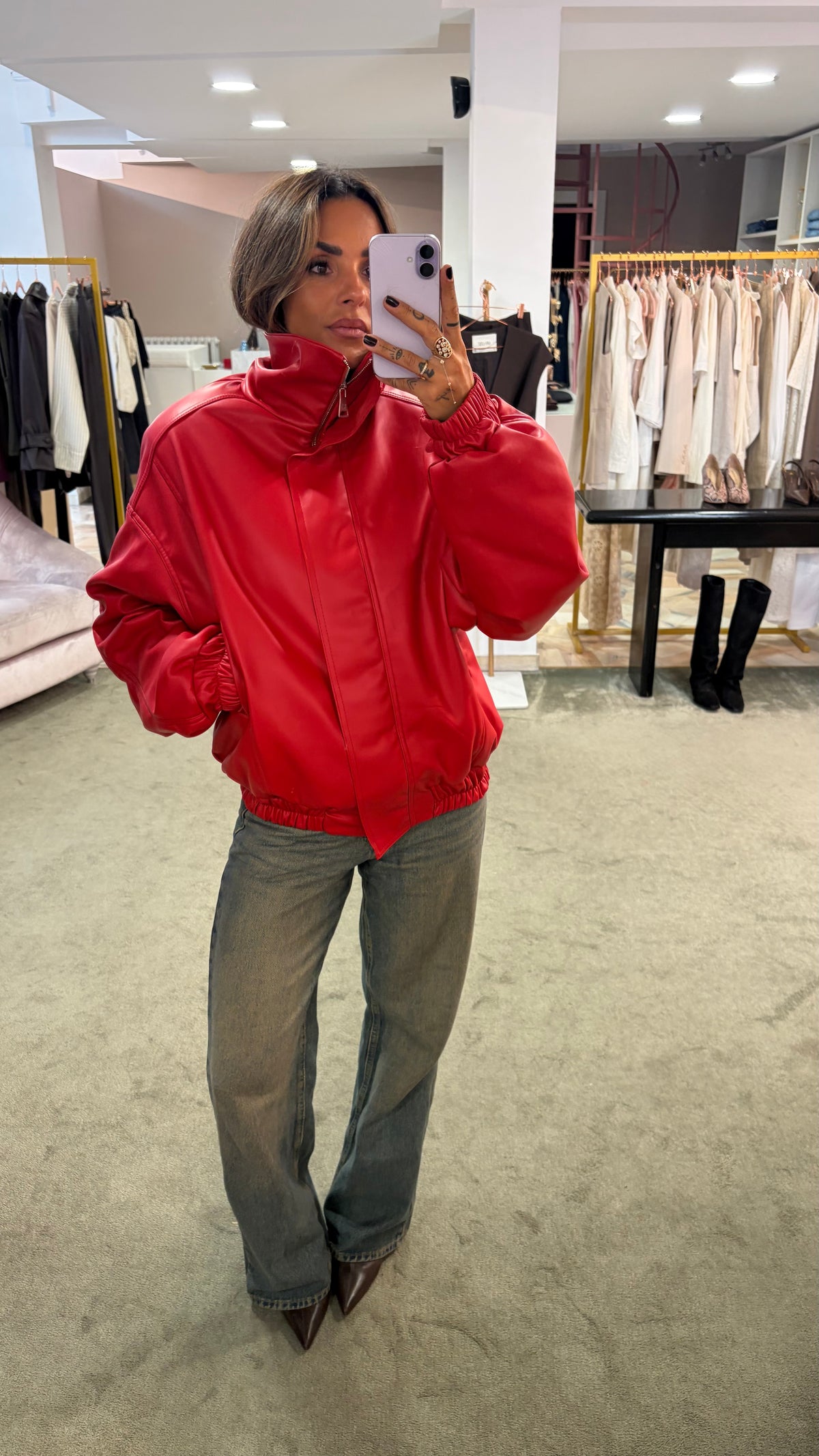 Bomber over rosso in eco pelle ks