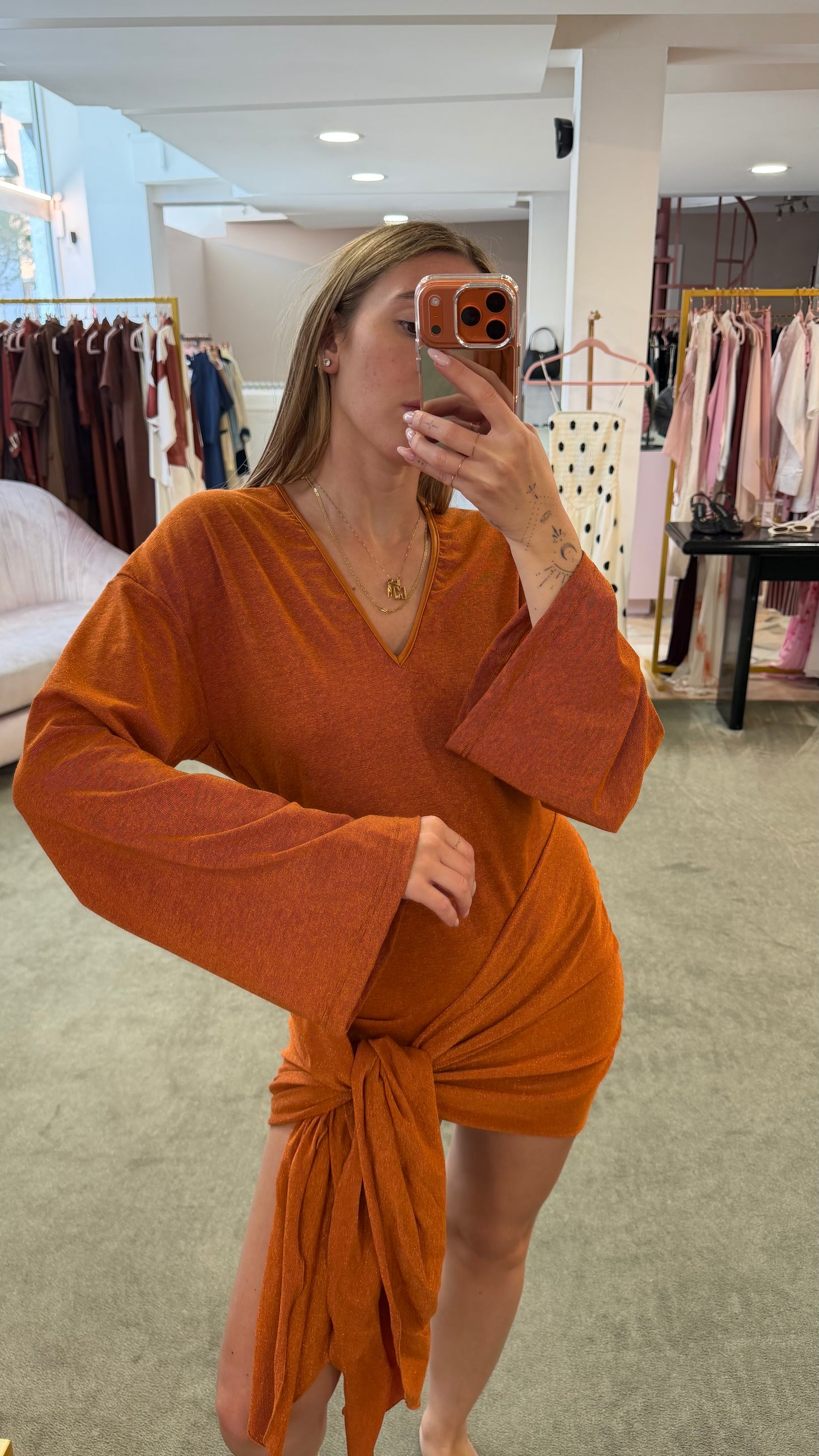 Abito arancio lurex con fusciacca Cotazur