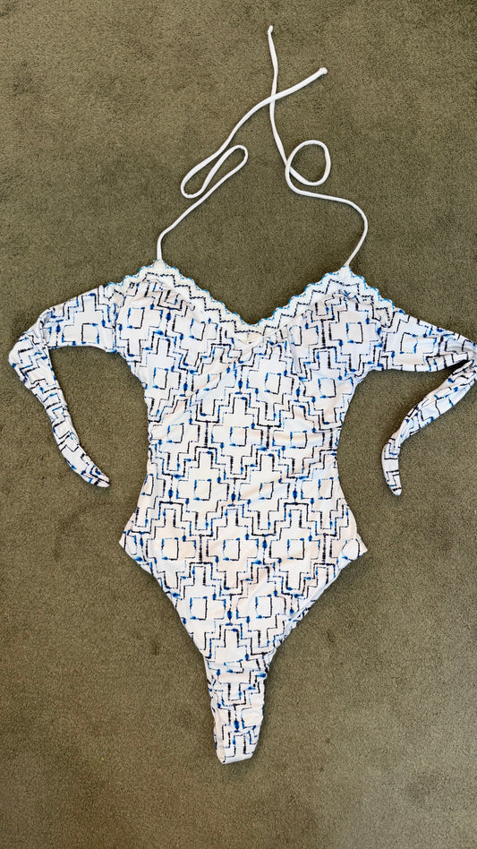 Costume intero bianco fantasia azzurra Me Fui