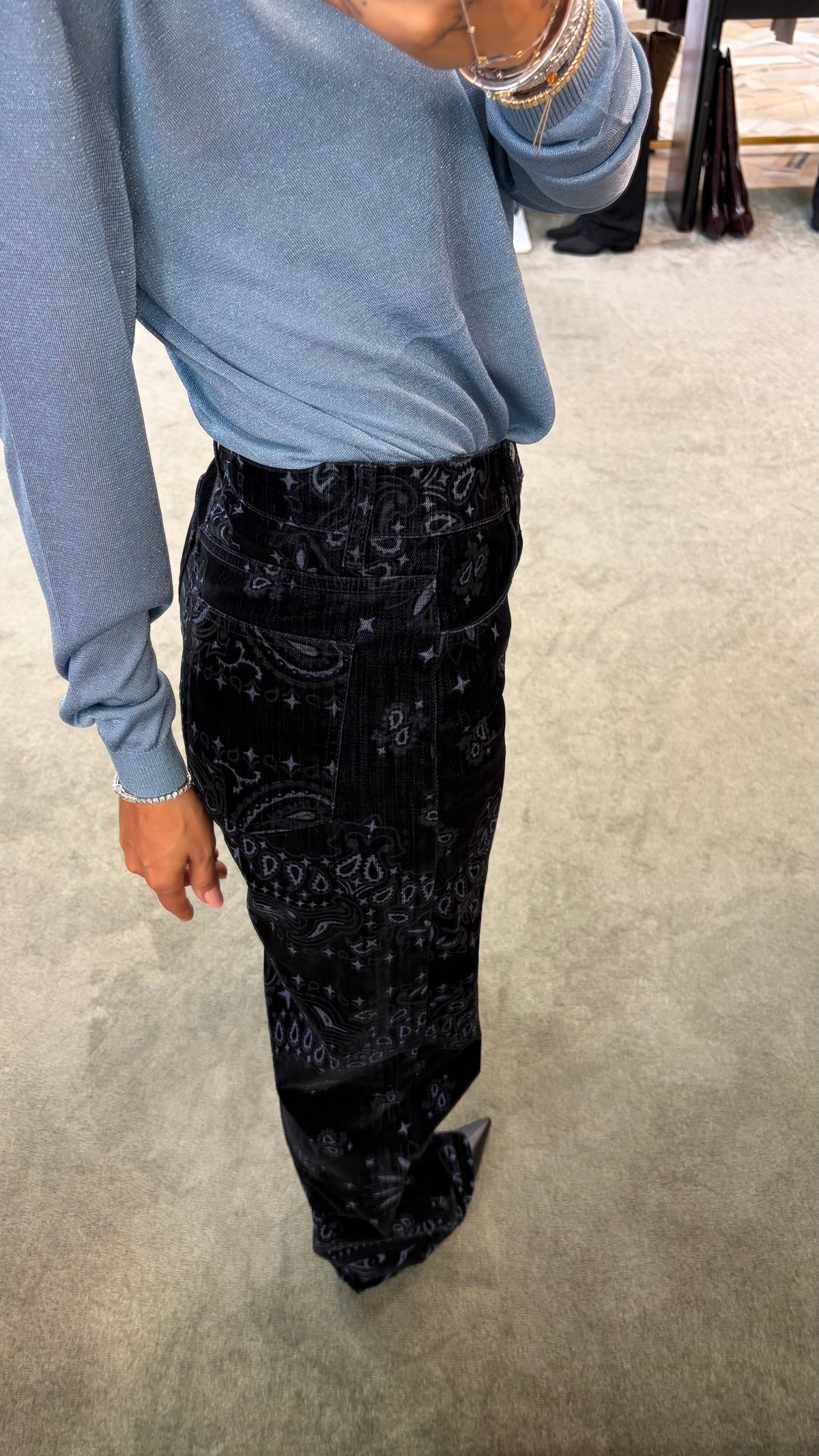Pantaloni neri bandana straight in velluto Don't@Me