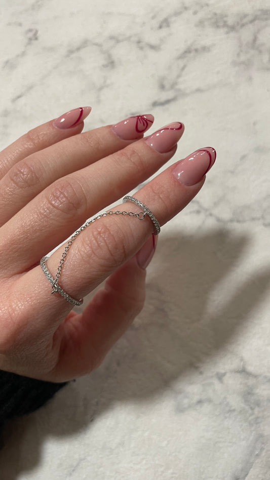 Anello double con catena in argento e zirconi