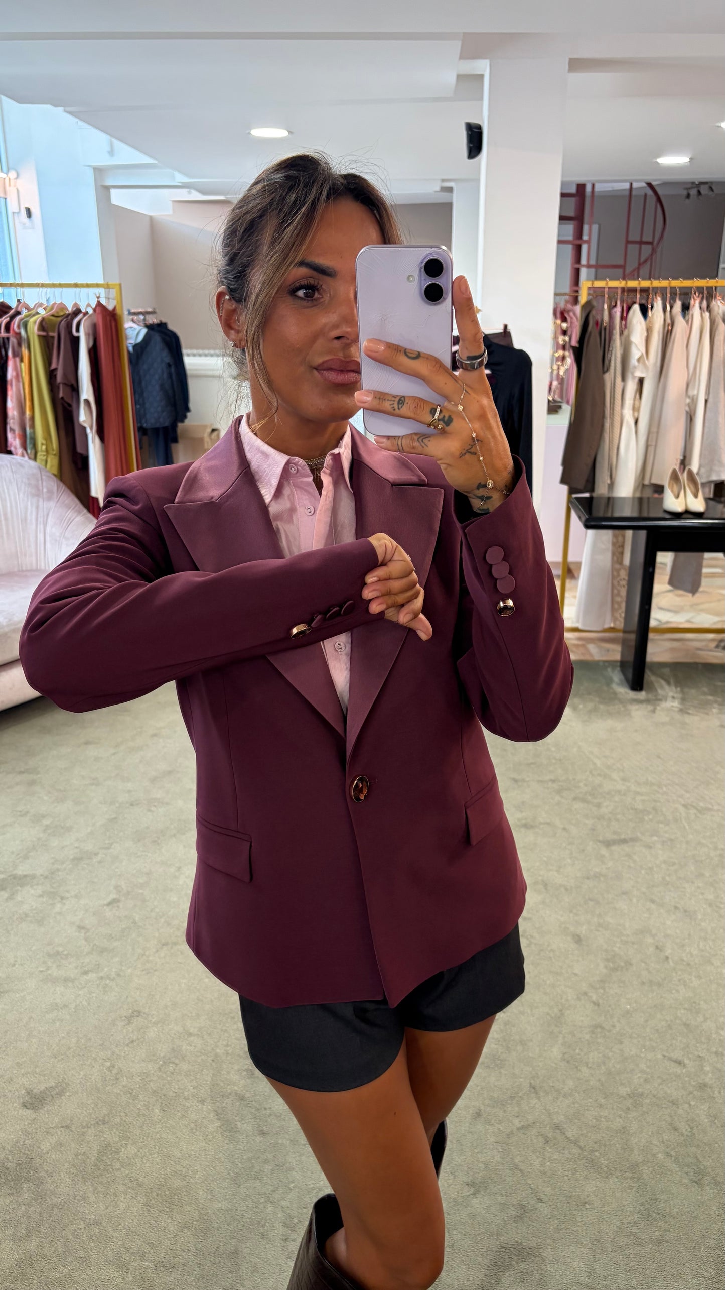 Blazer slim corto bordeaux rever in raso fr