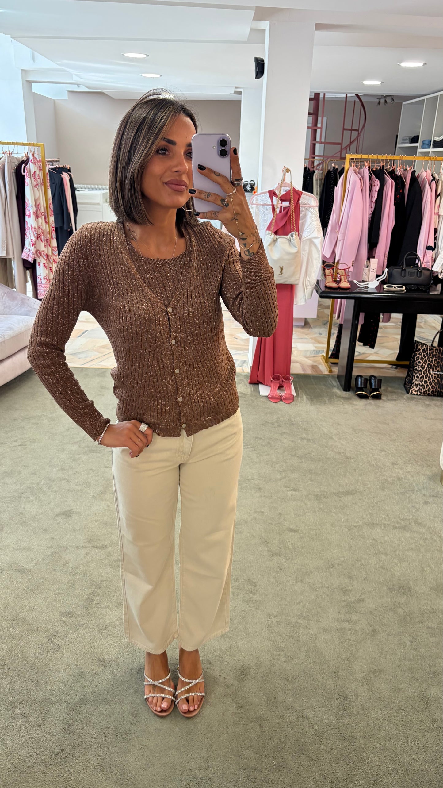 Cardigan marrone lurex glp