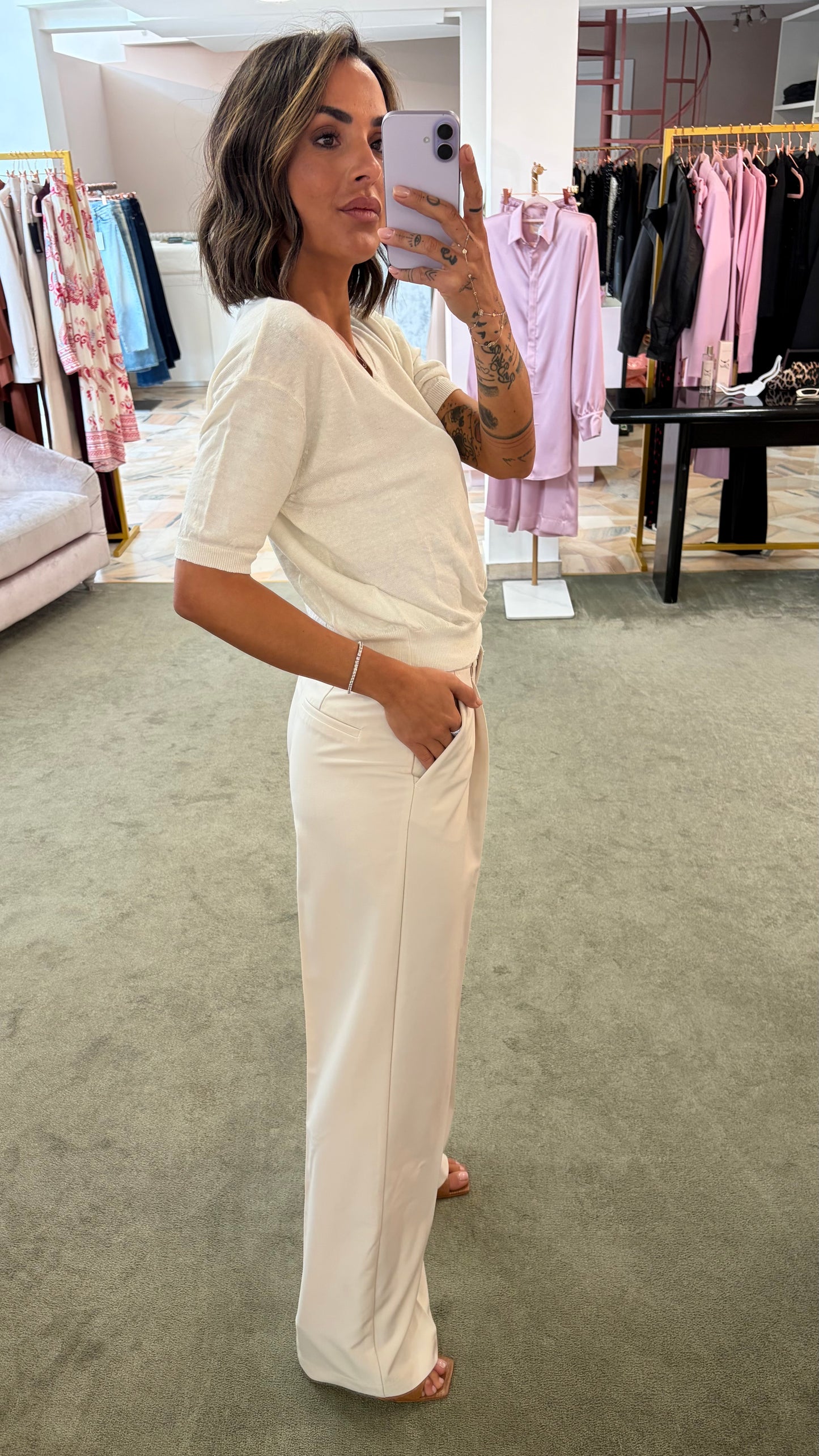 Maglia scollo a v panna manica corta glp