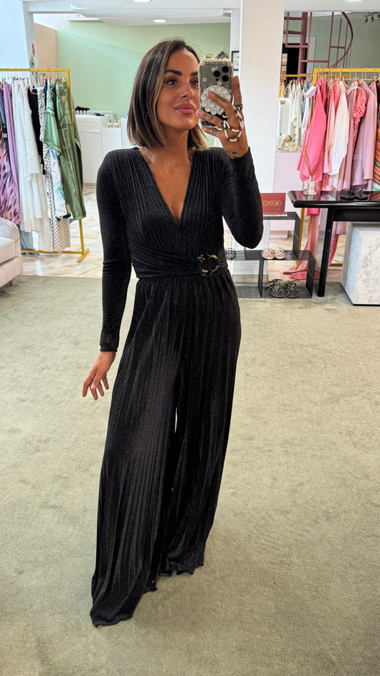 Jumpsuit nera lurex plisse’ in maglia  fr