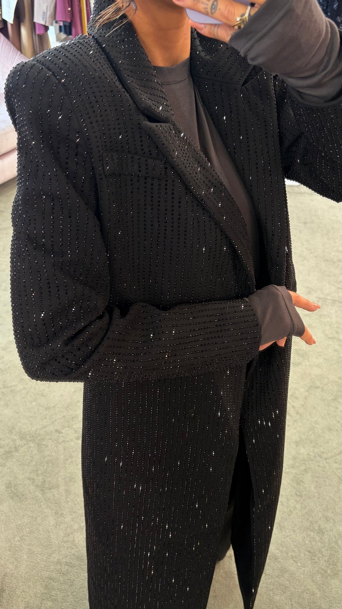 Cappotto lungo nero cristalli tw