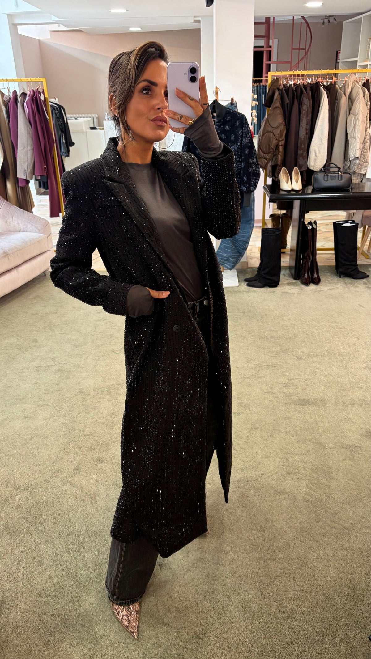 Cappotto lungo nero cristalli tw
