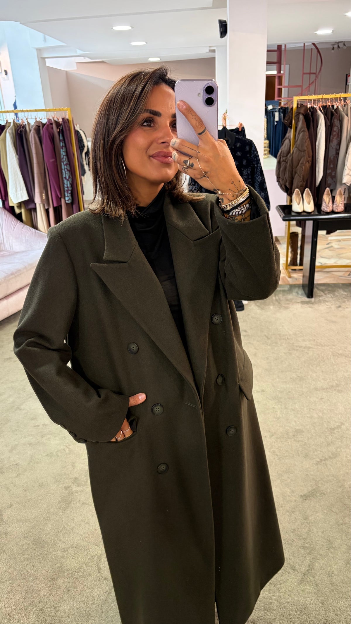Cappotto lungo verde bosco doppiopetto Actualee