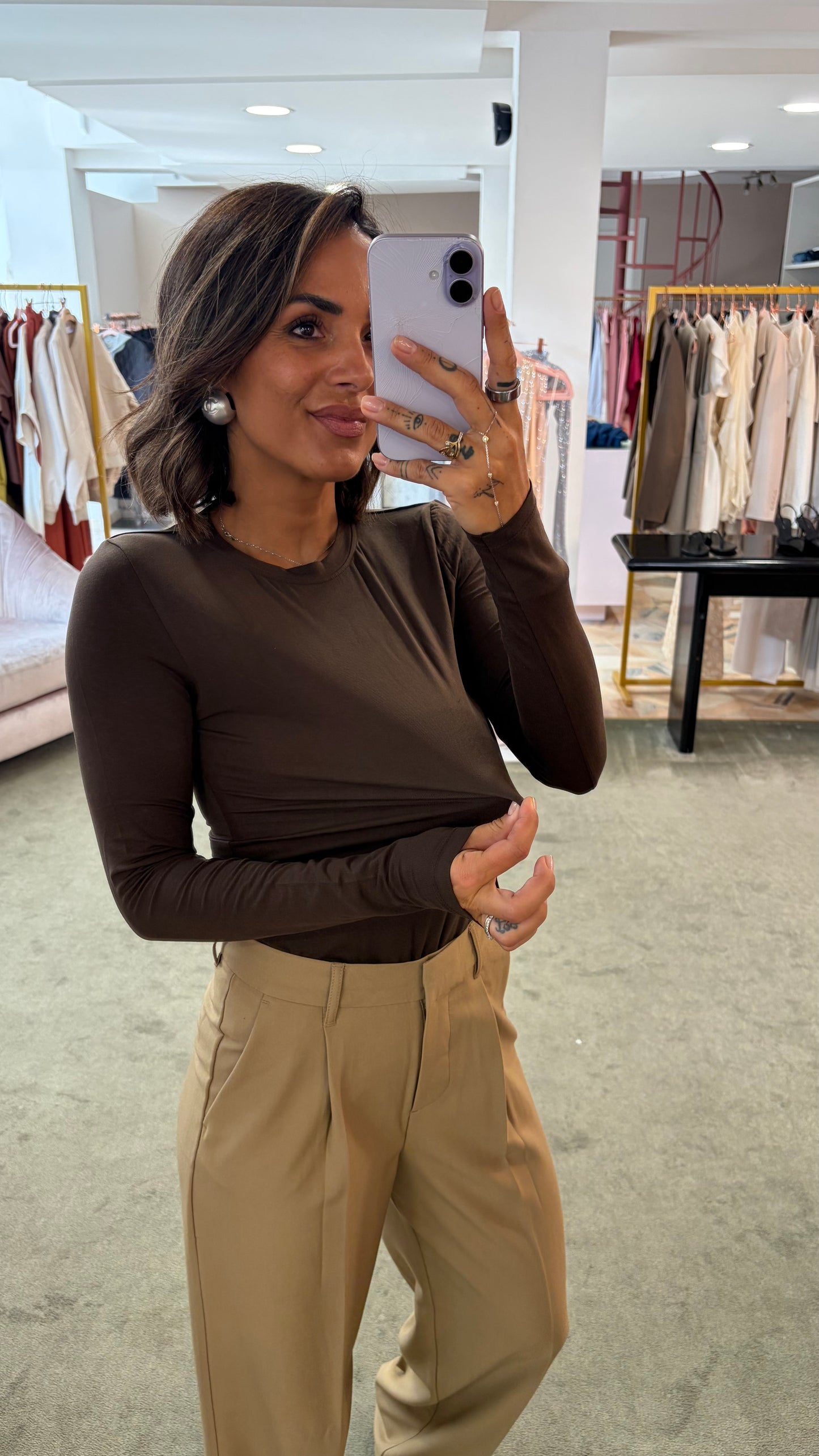 Pantaloni cammello ellis con pences wide leg jx