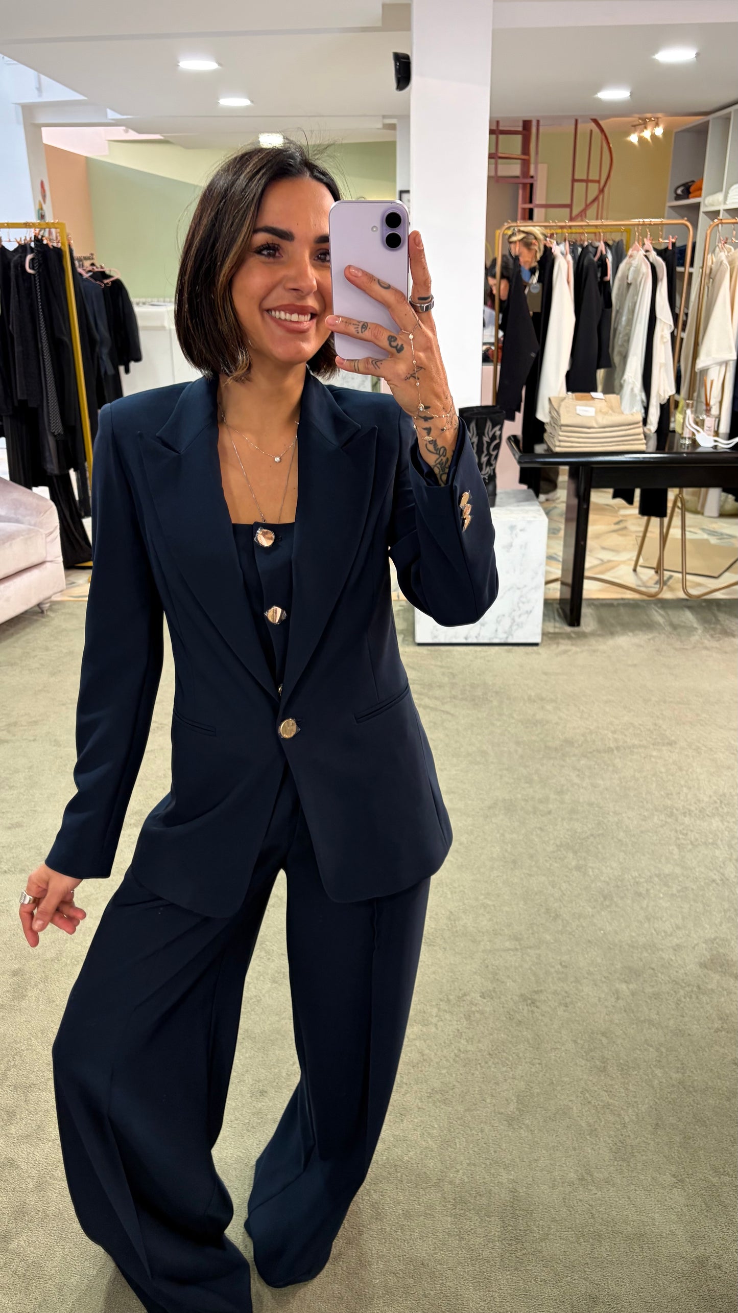 Blazer blu notte lungo regular un bottone oro fr pe26