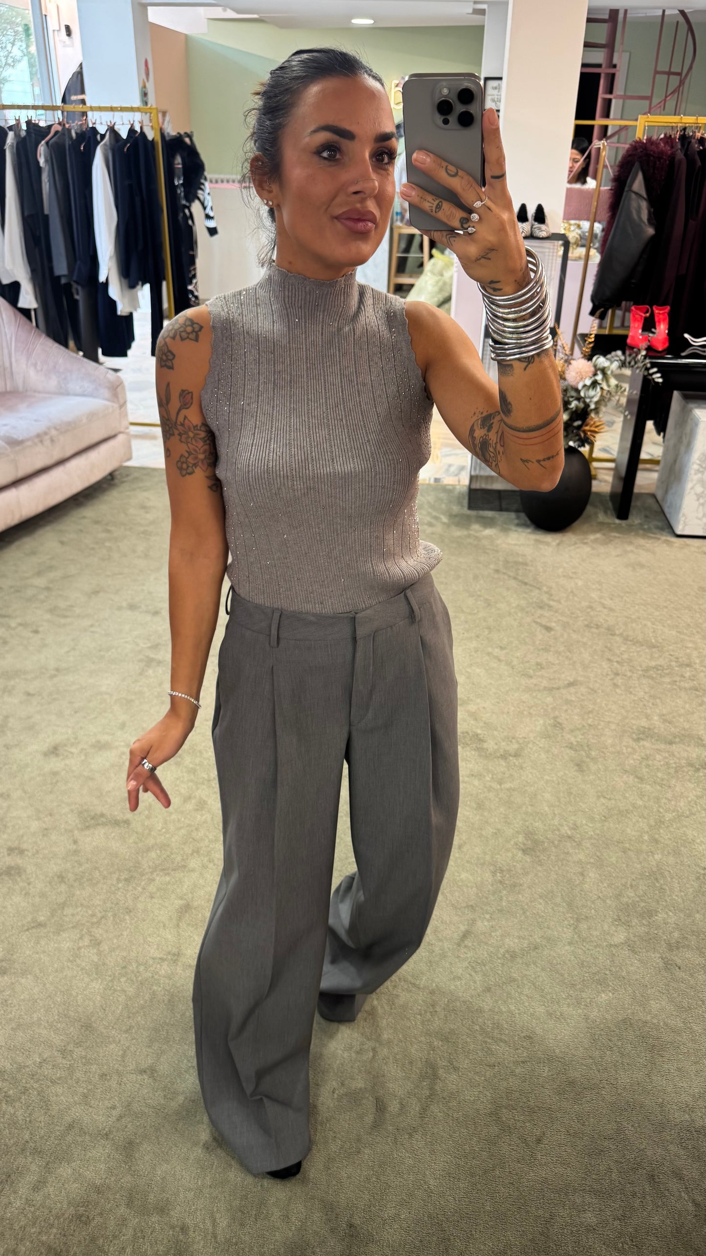 Pantaloni grigi wide leg sl