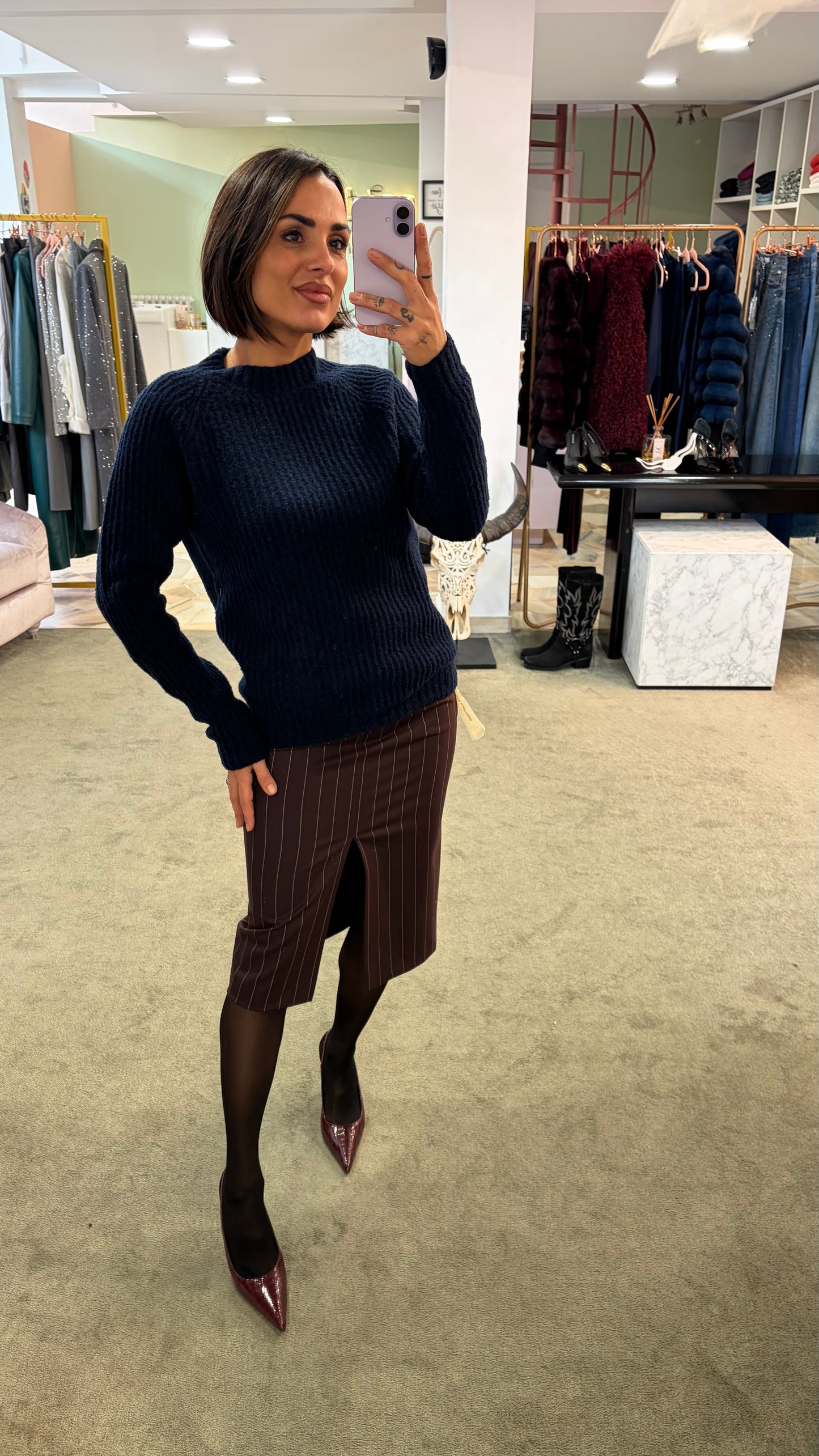 Maglione girocollo  blu navy a costine Irish