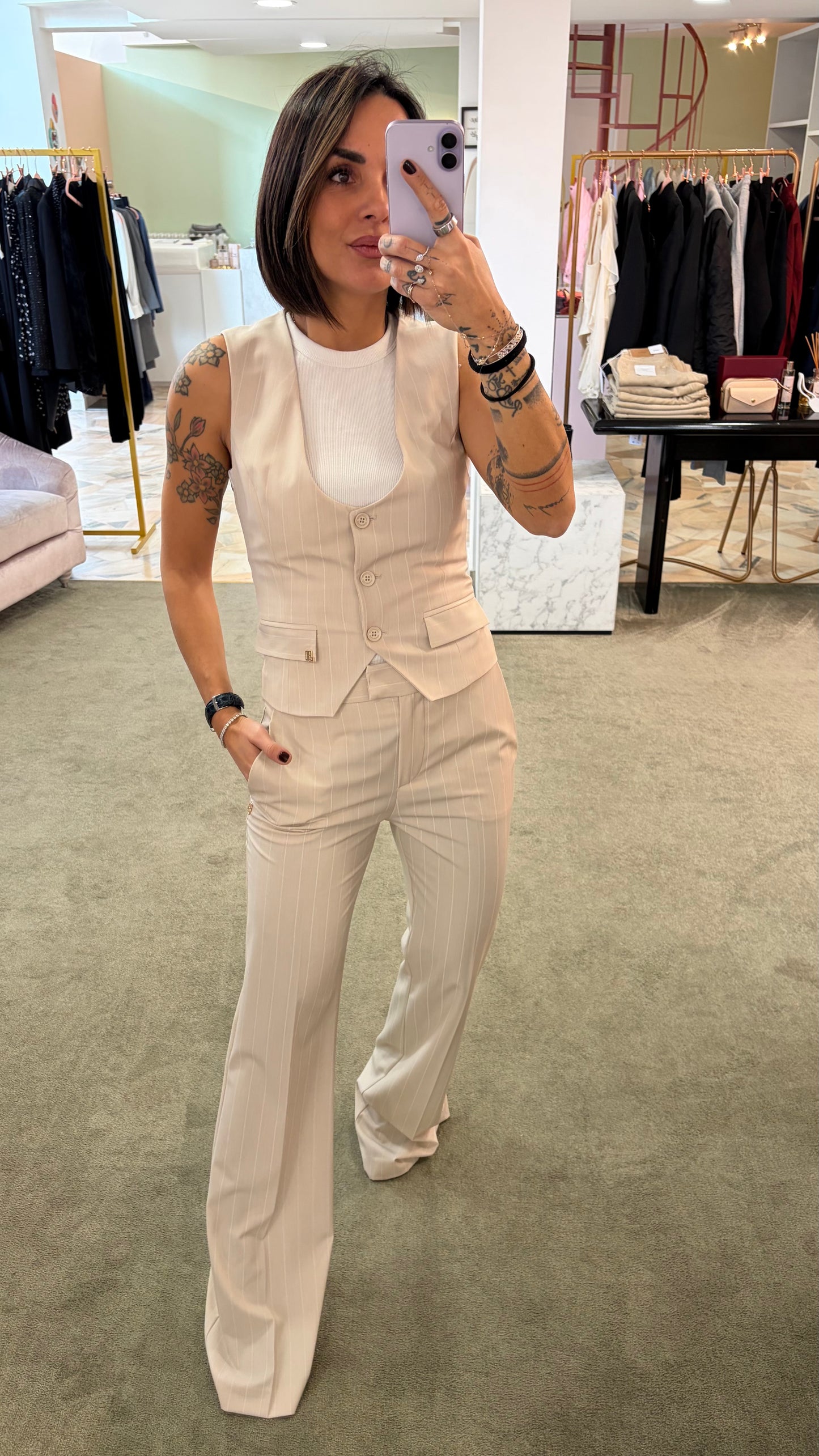 Blazer monopetto beige Hinnominate gessato