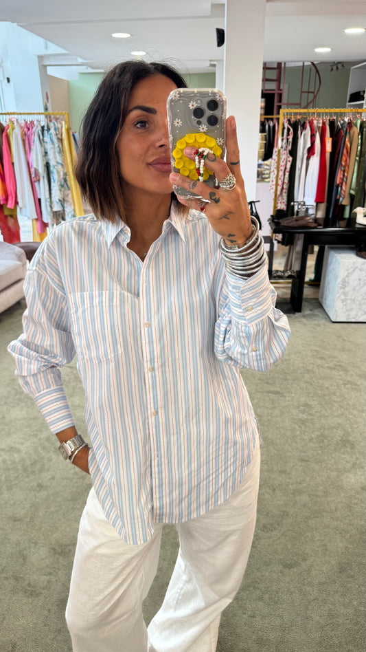 Camicia a righe bianca azzurra e rossa in cotone jx