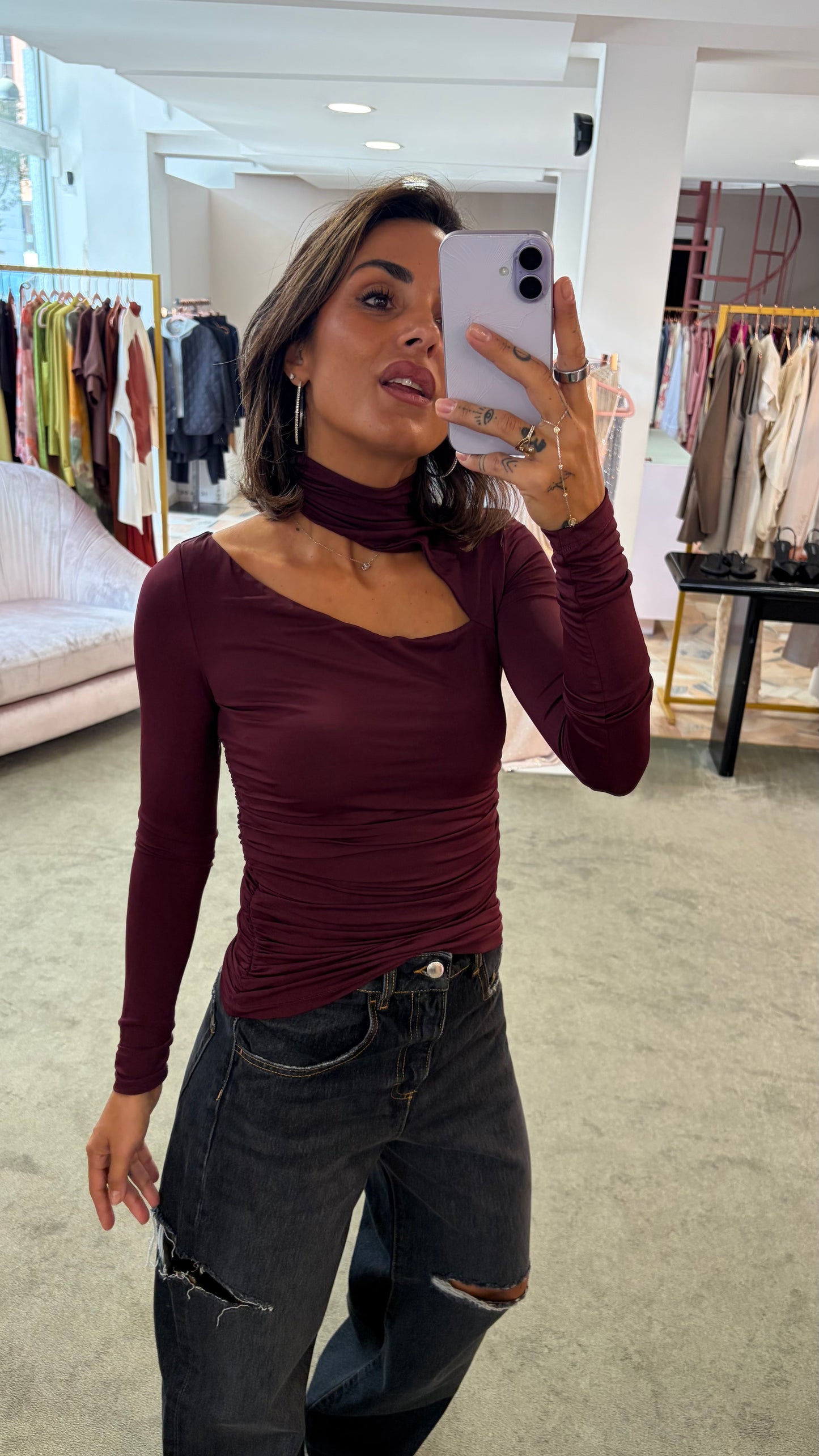 Maglia bordeaux manica lunga asimmetrica Mar De Margaritas