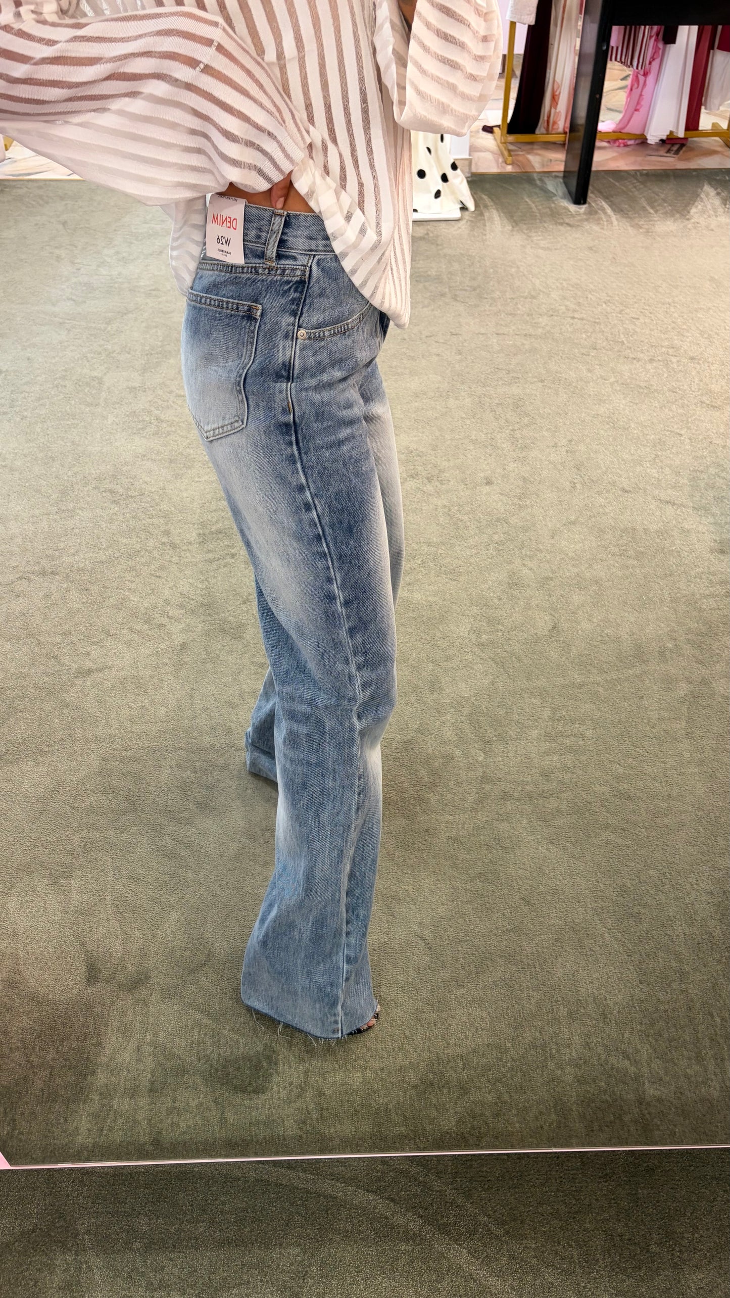 Jeans denim stonewashed wide leg dritto taglio vivo gl lulu