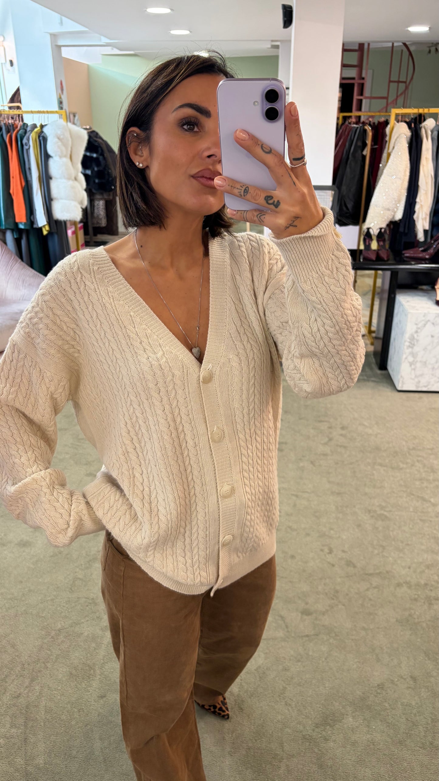 Cardigan a trecce MAR DE MARGARITAS panna