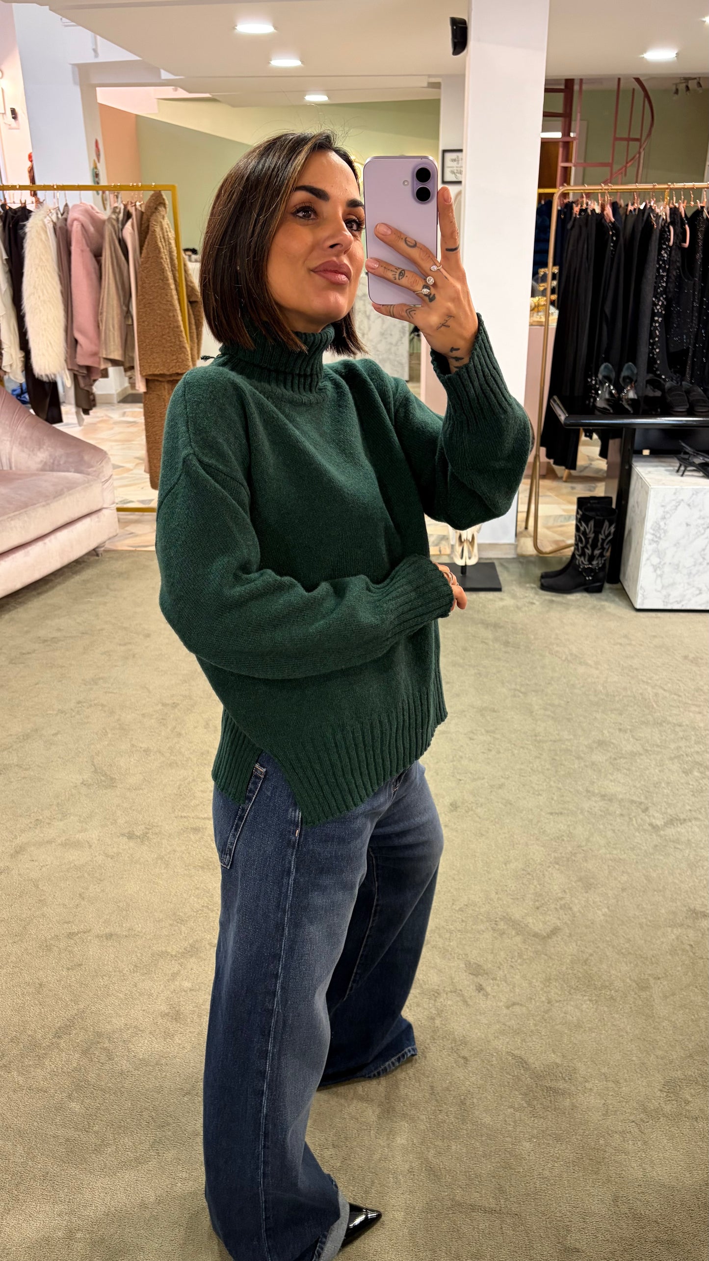 Dolcevita verde a scatoletta in lana Irish