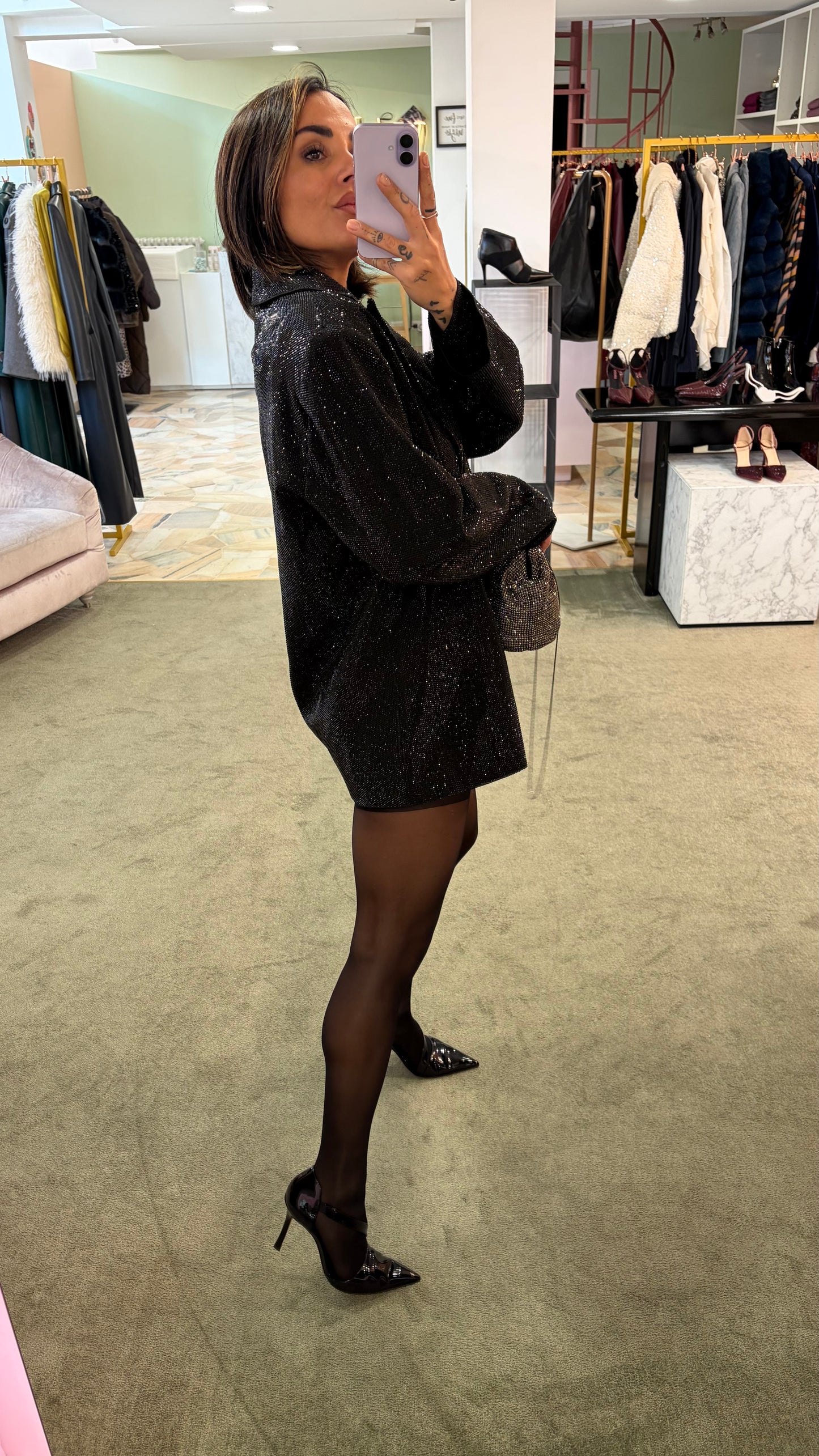 Blazer nero over doppiopetto crystal tw