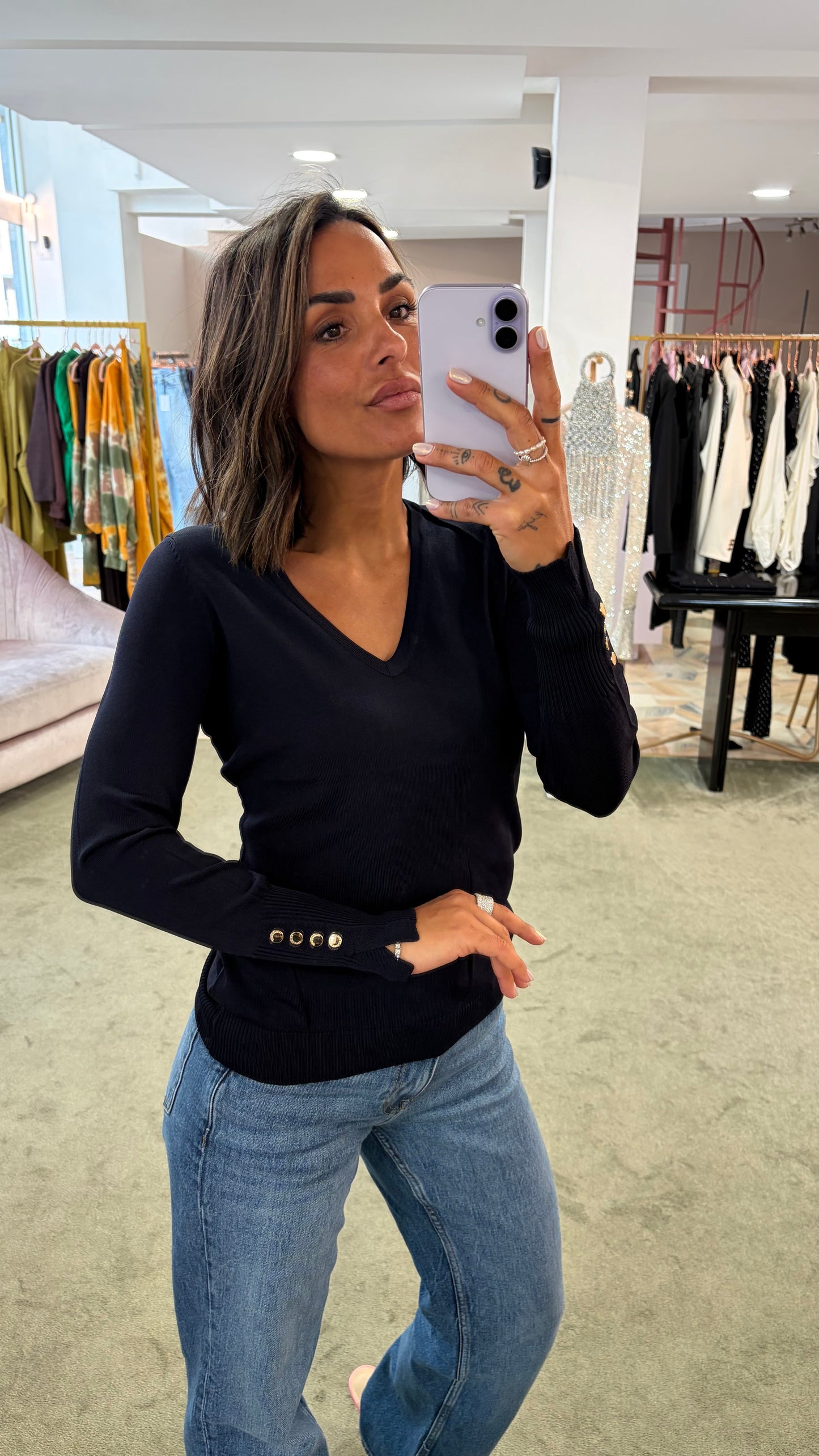 Maglione scollo a v blu notte fr