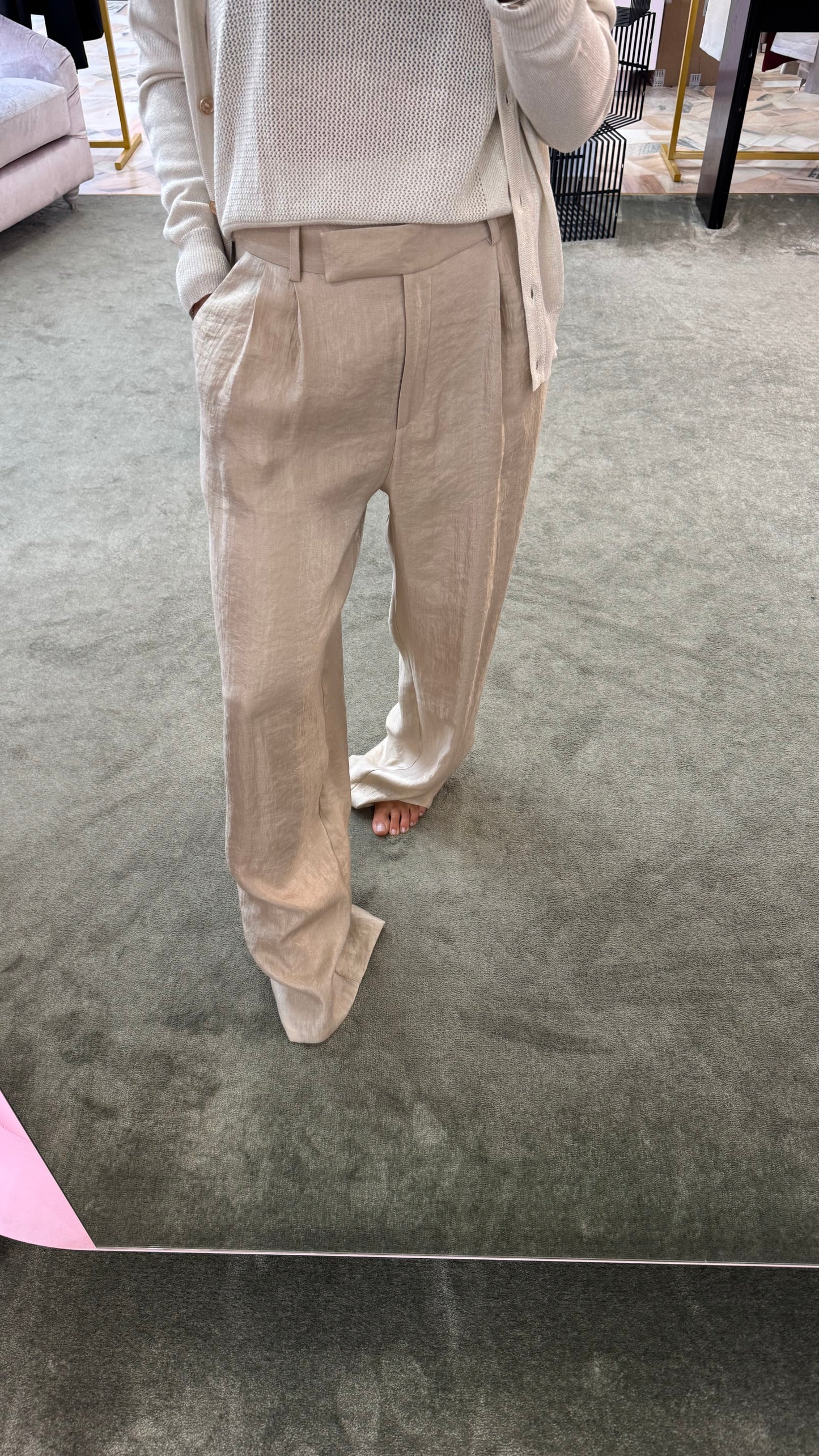 Pantaloni beige lurex a palazzo con pences Actualee