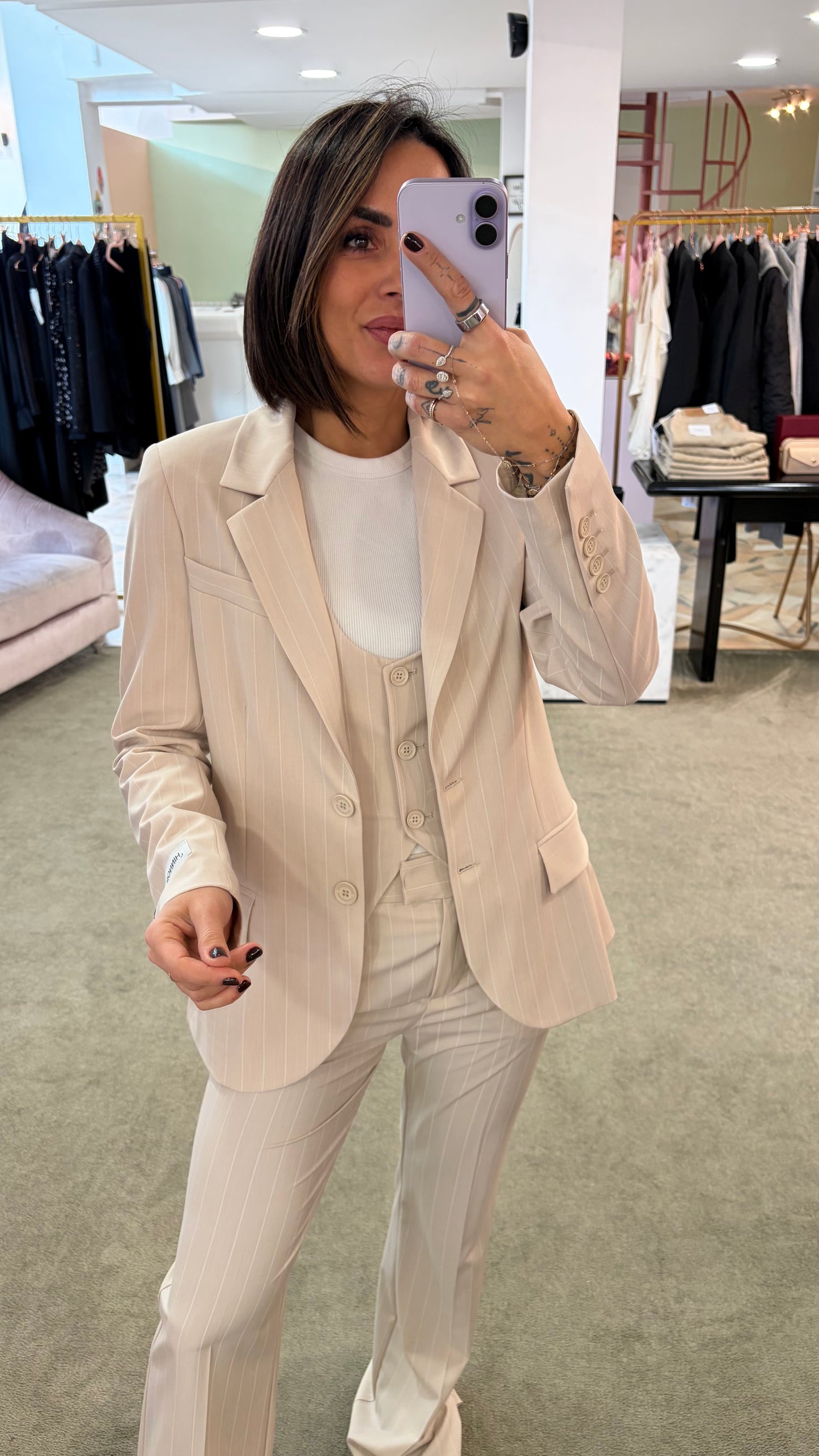 Blazer monopetto beige Hinnominate gessato