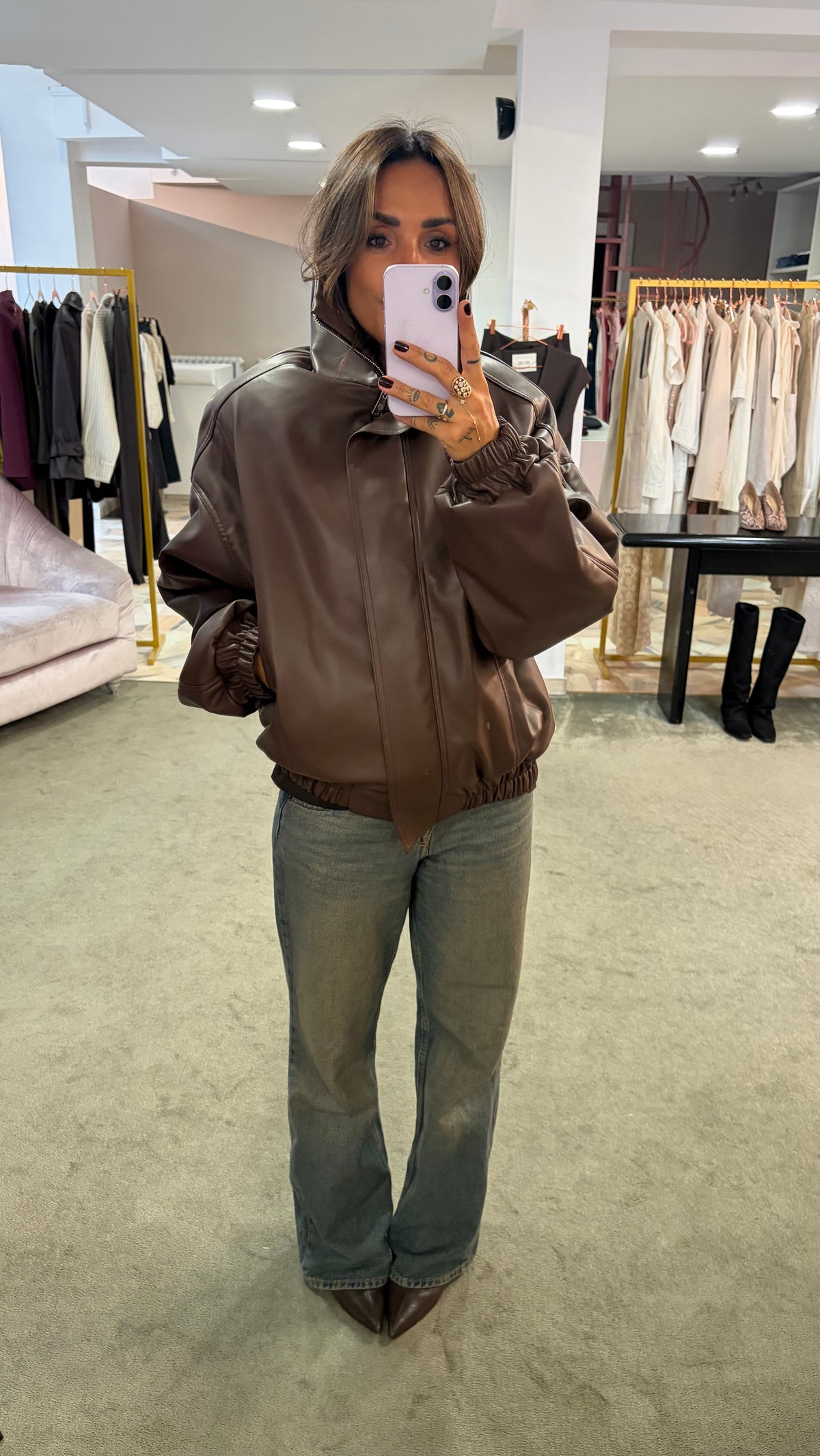 Bomber over marrone testa di moro in eco pelle ks