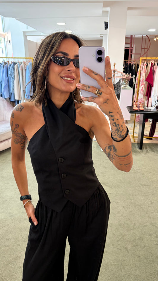 Gilet nero incrociato in lino Hinnominate