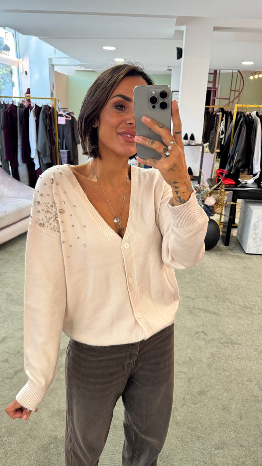 Cardigan beige con pietre bj