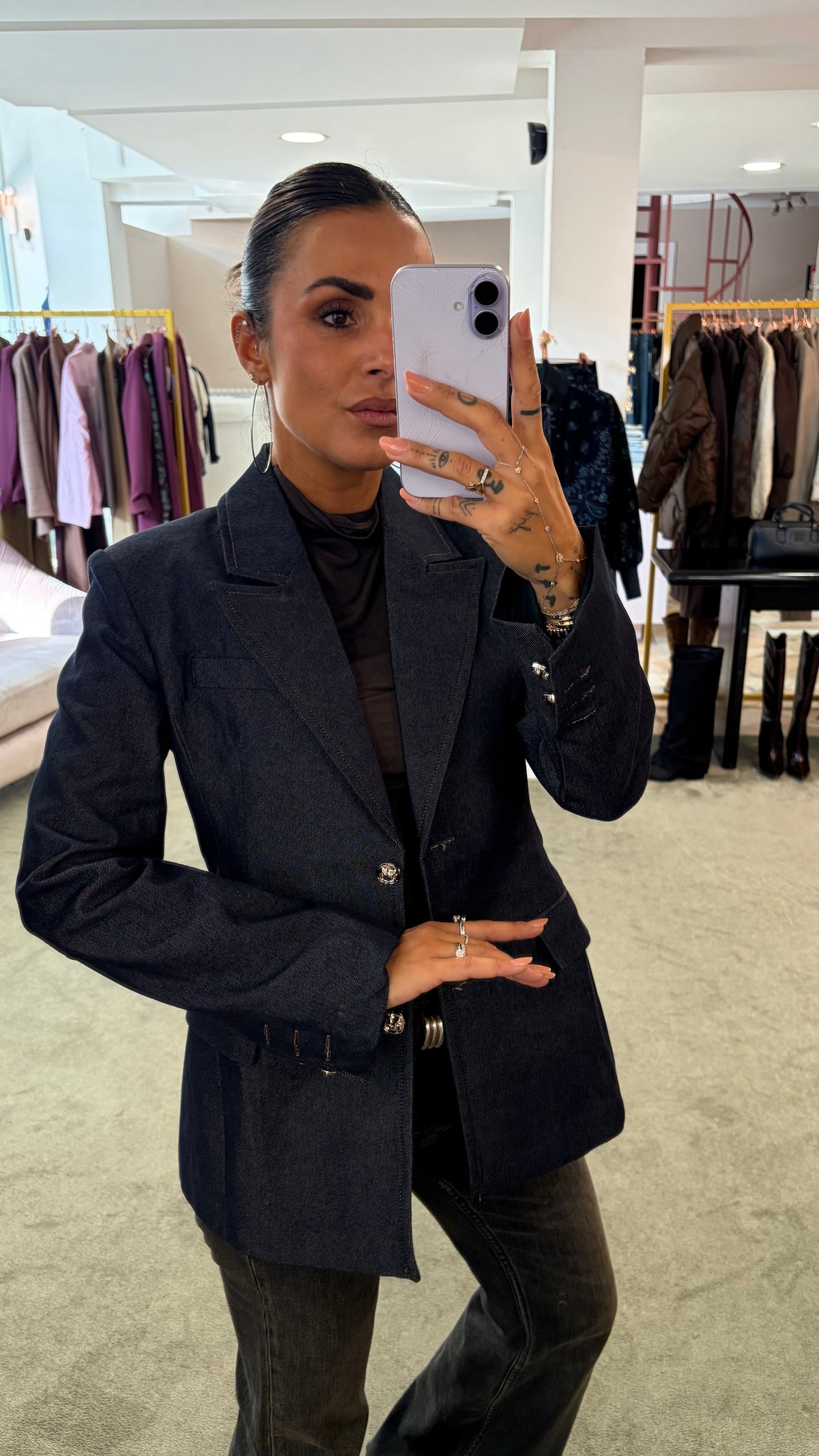 Blazer in denim scuro slim strutturato gl